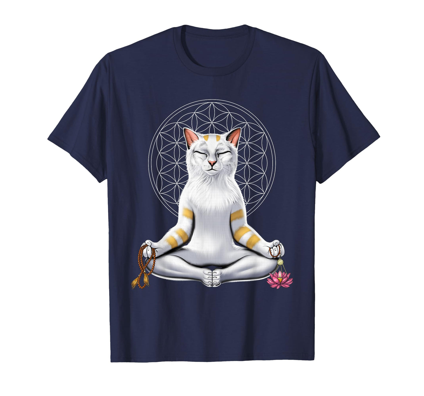 Cat Yoga Meditation Spiritual Zen Flower Of Life Men Women Kids T-Shirt