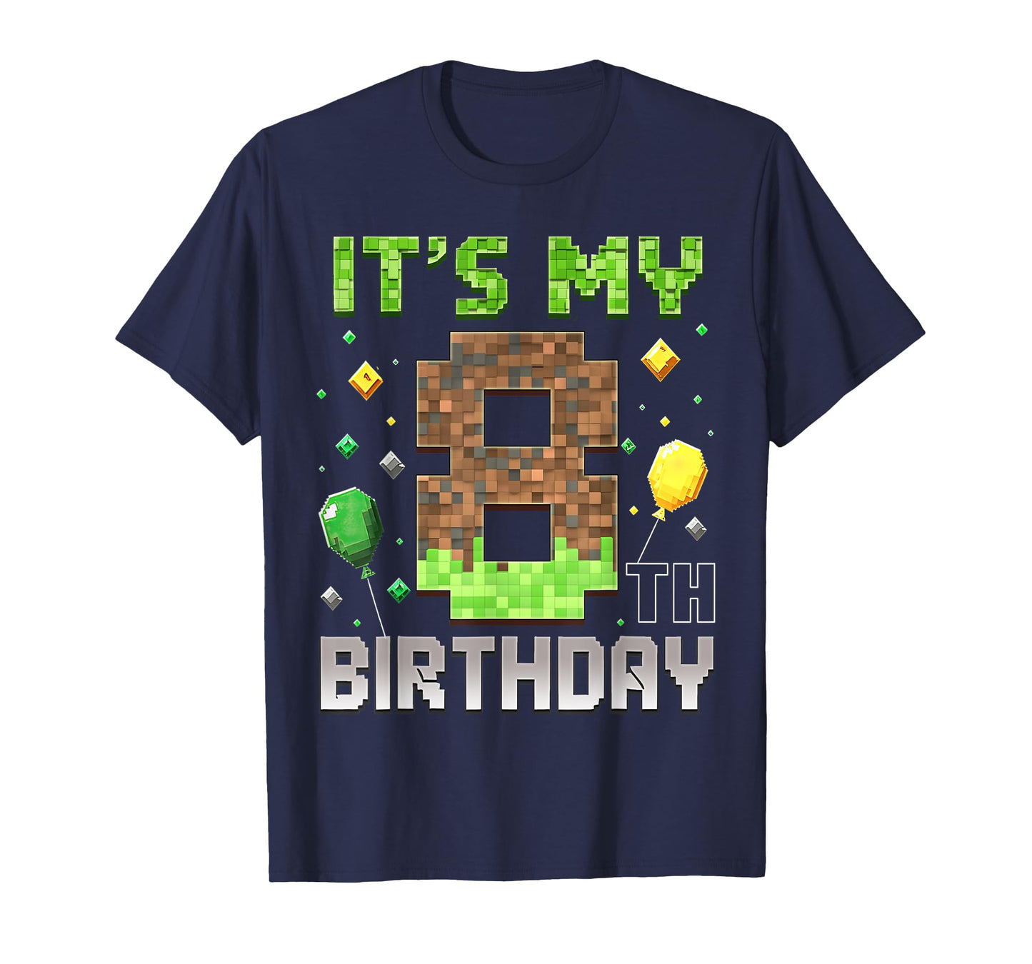 Kids 8th Birthday Gamer Pixel 8 Years Old Video Game Party T-Shirt