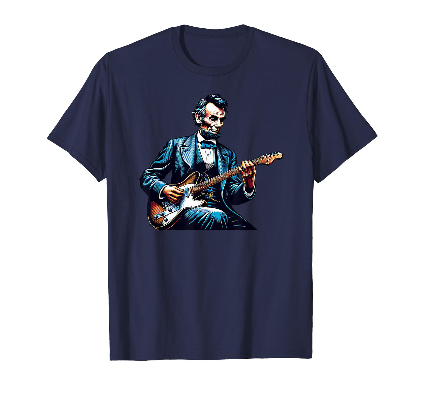 Abraham Lincoln Playing Electric Guitar Color Funny T-Shirt