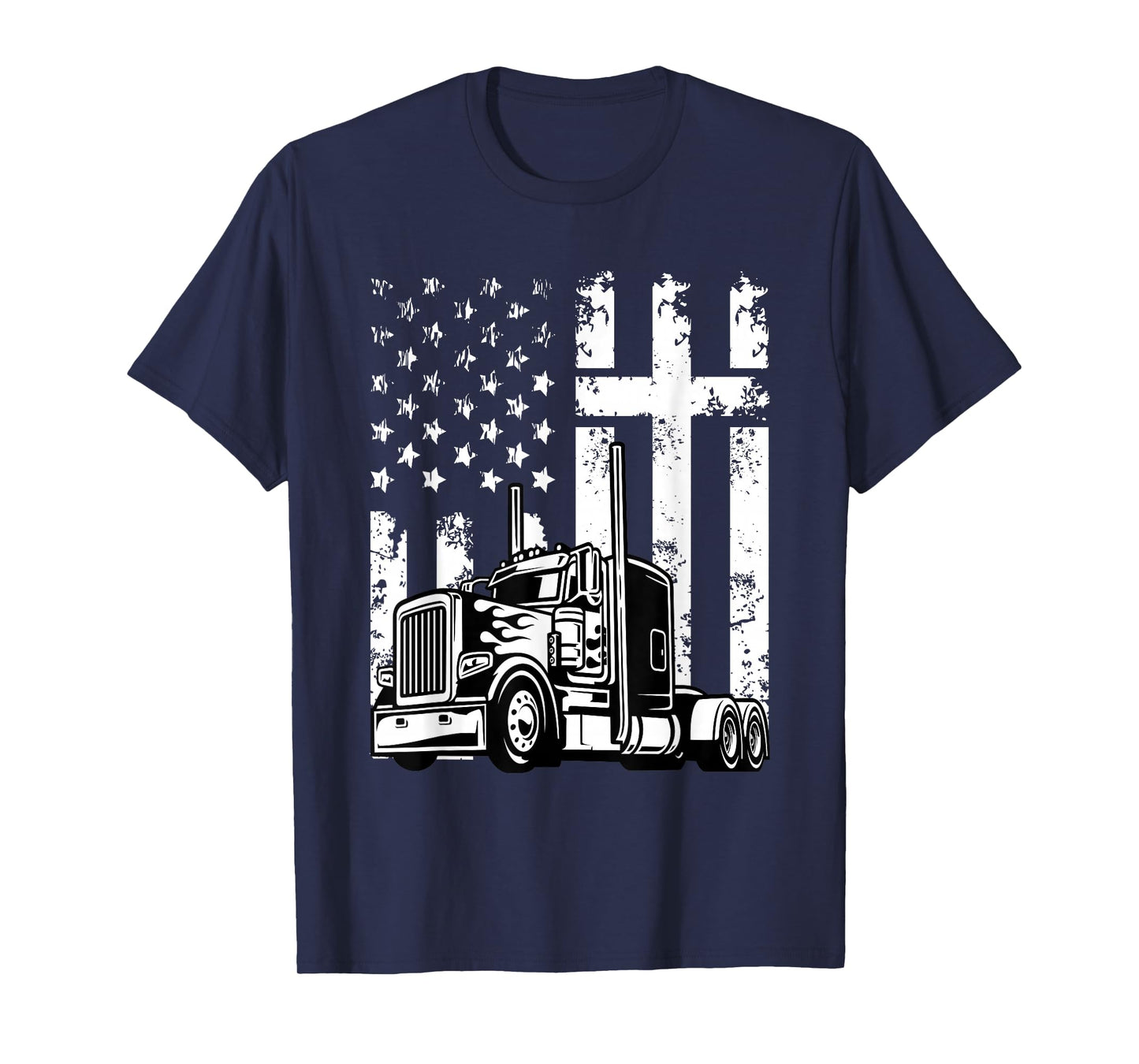 Semi Truck American Flag Christian Truck Driver Patriotic T-Shirt
