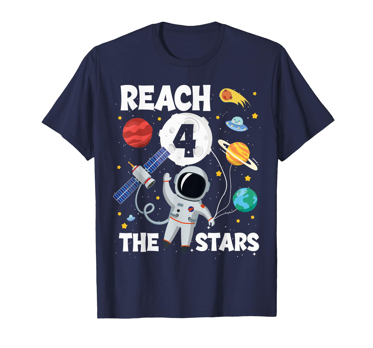 Reach Four The Stars 4 Years Old Birthday Boy Astronaut 4th T-Shirt