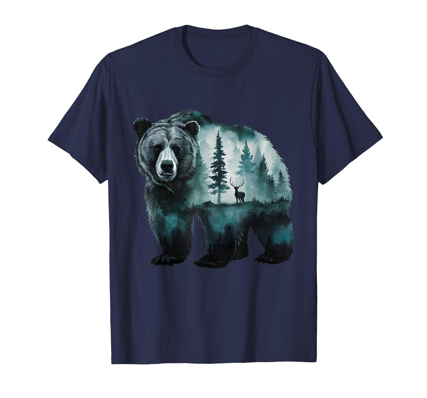 Majestic Grizzly Bear Deer Forest Scenic Nature Wildlife Art T-Shirt