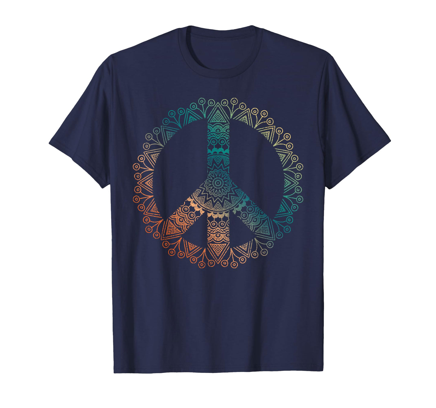 Neutral Boho Yoga Ornate Mandala Peace Sign Hippie T-Shirt