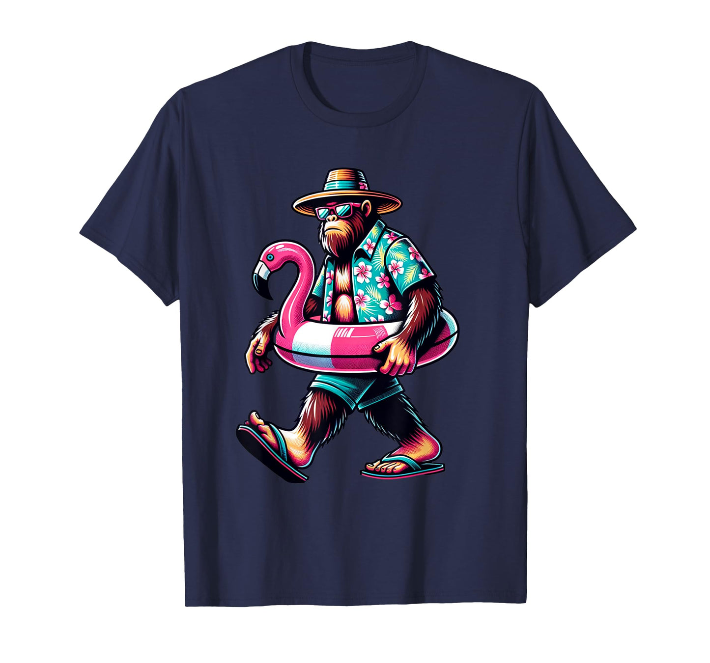 Bigfoot Pink Flamingo Aloha Pool Party Hawaiian Party T-Shirt