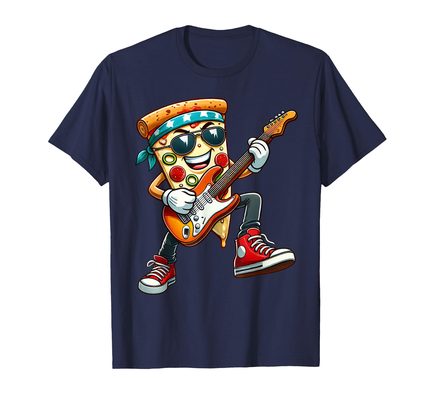 Funny Pizza Rockstar Electric Guitar Music Men Women Kids T-Shirt