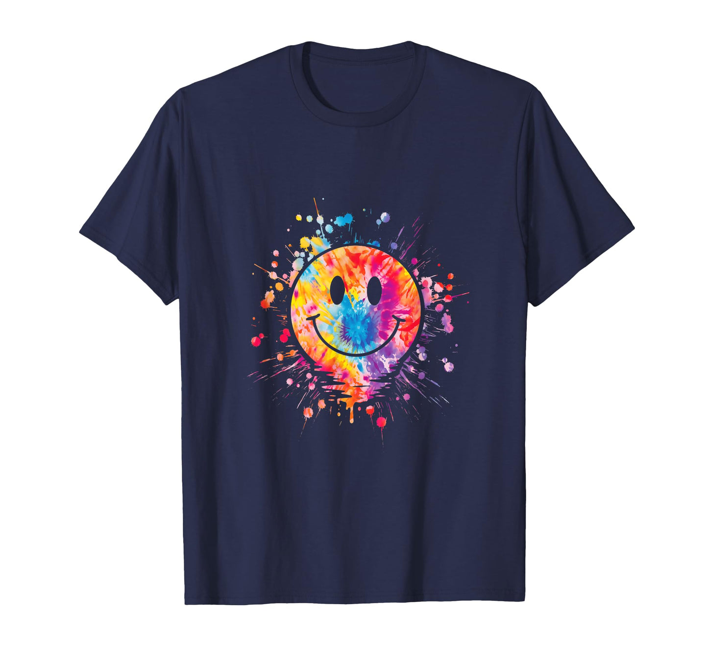 Retro Happy Face Rainbow Tie Dye Splatter 70s Peace Smile T-Shirt
