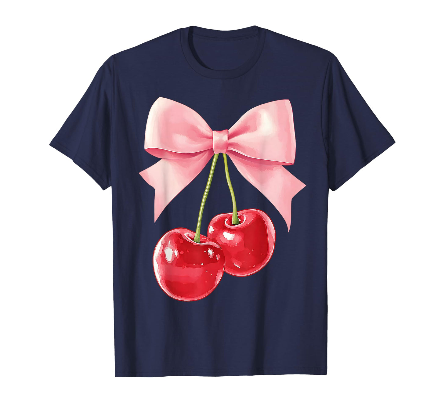 Cute Pink Coquette Bow Cherry Retro Women Teens Kids Girls T-Shirt