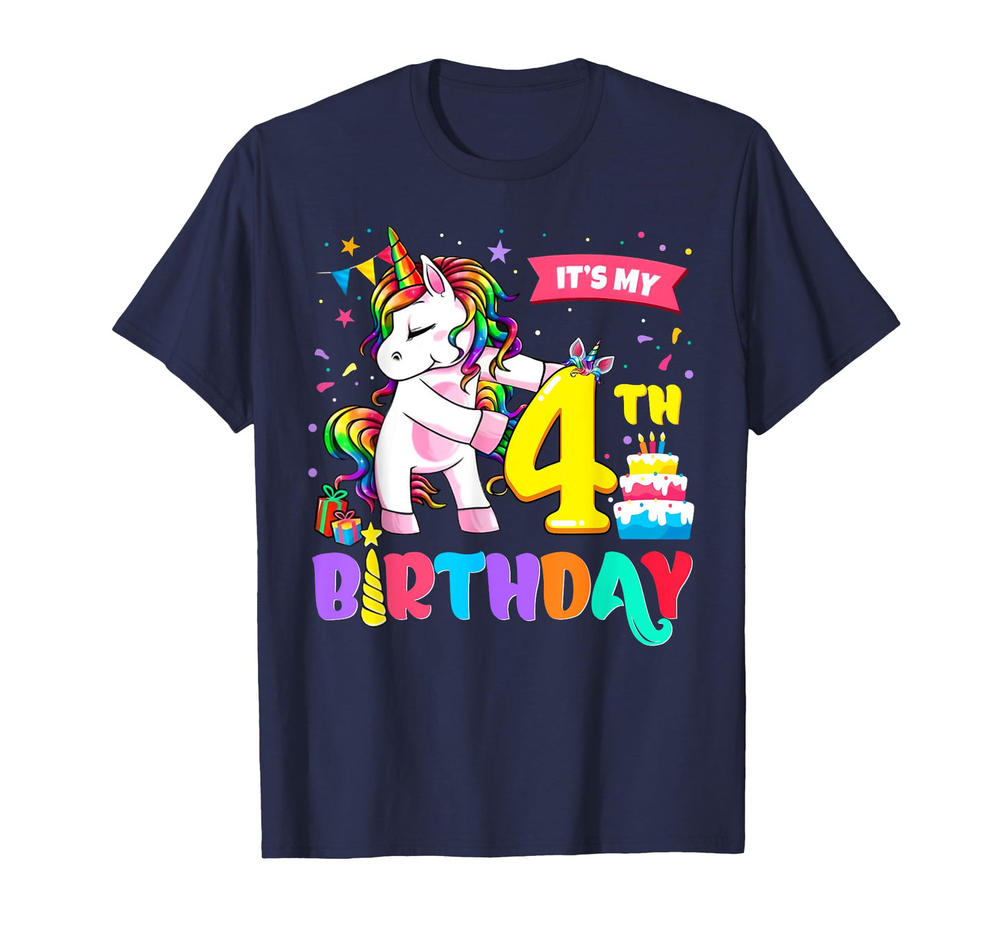 It's My 4th Birthday Shirt Cute Unicorn 4 Year Old Bday Girl T-Shirt