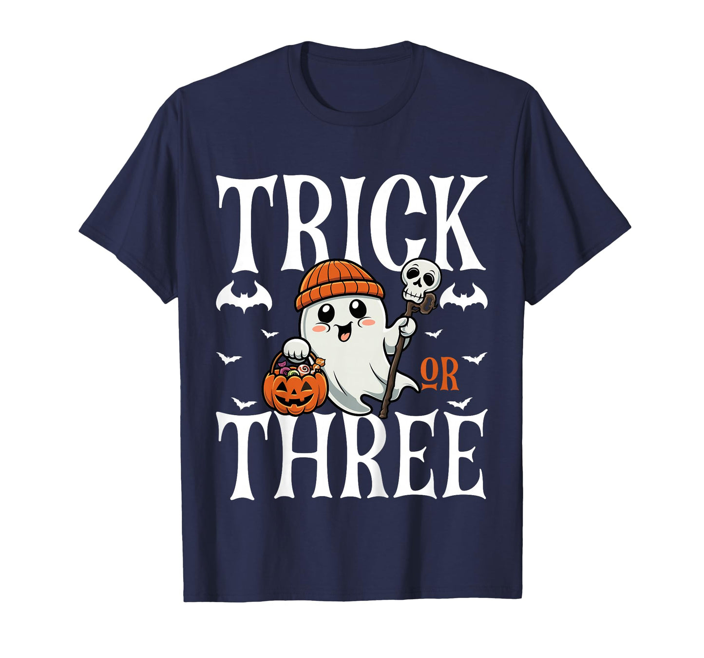 Kids Trick or Three Halloween Spooky Pumpkin 3rd Birthday Kids T-Shirt
