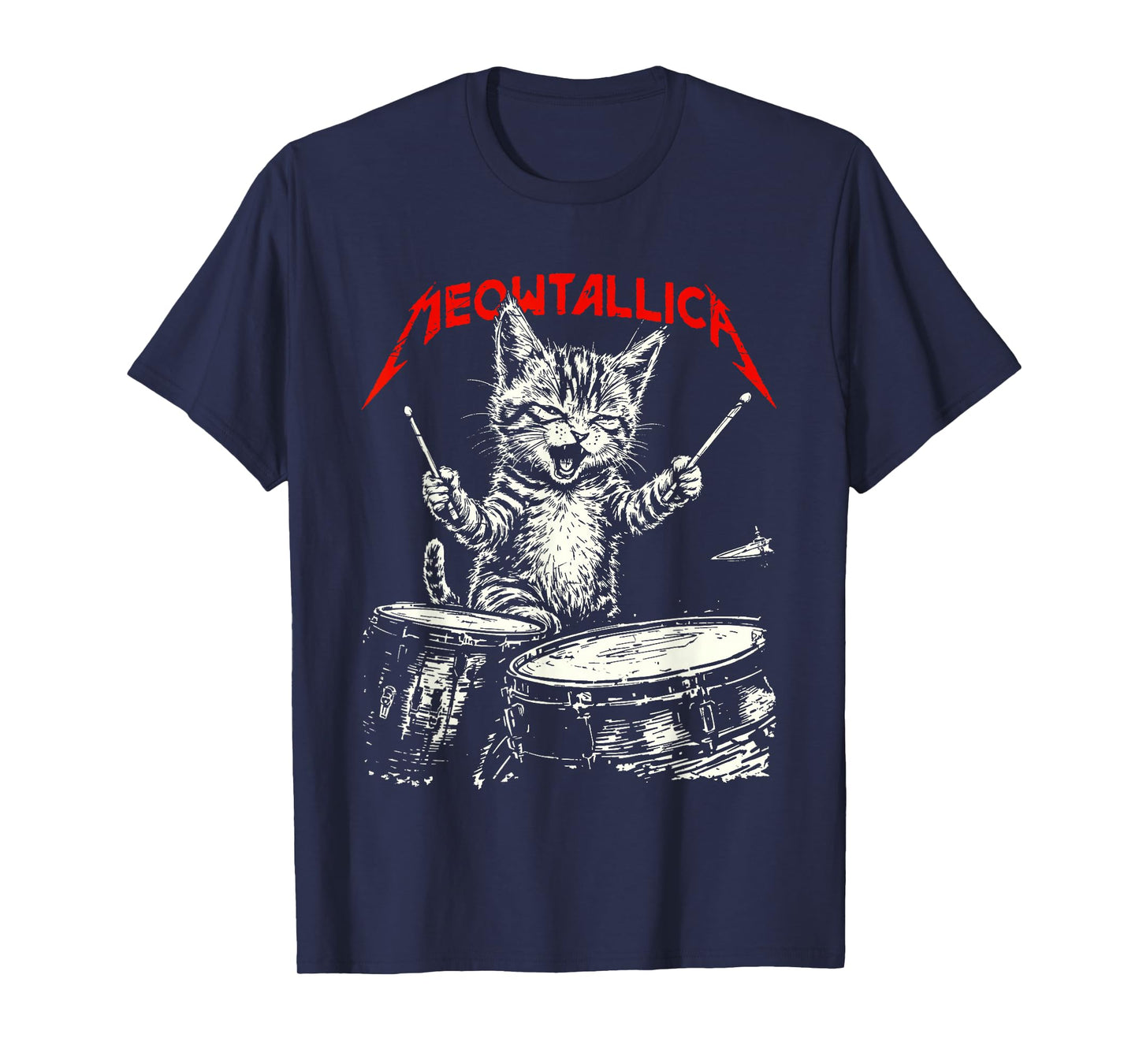 Rock On Vintage Drummer Cat 80s Band Style T-Shirt