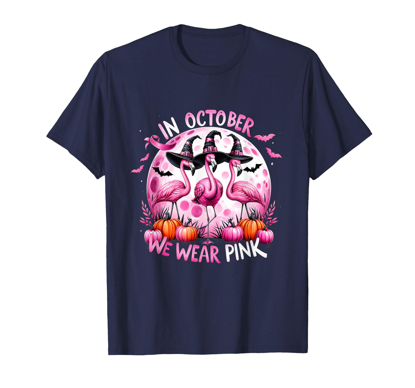 Flamingo In October We Wear Pink Breast Cancer Halloween T-Shirt