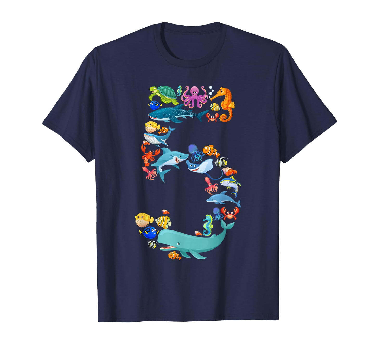 Fun Kids 5th Birthday Sea Animals Theme 5 Year Old Boy T-Shirt