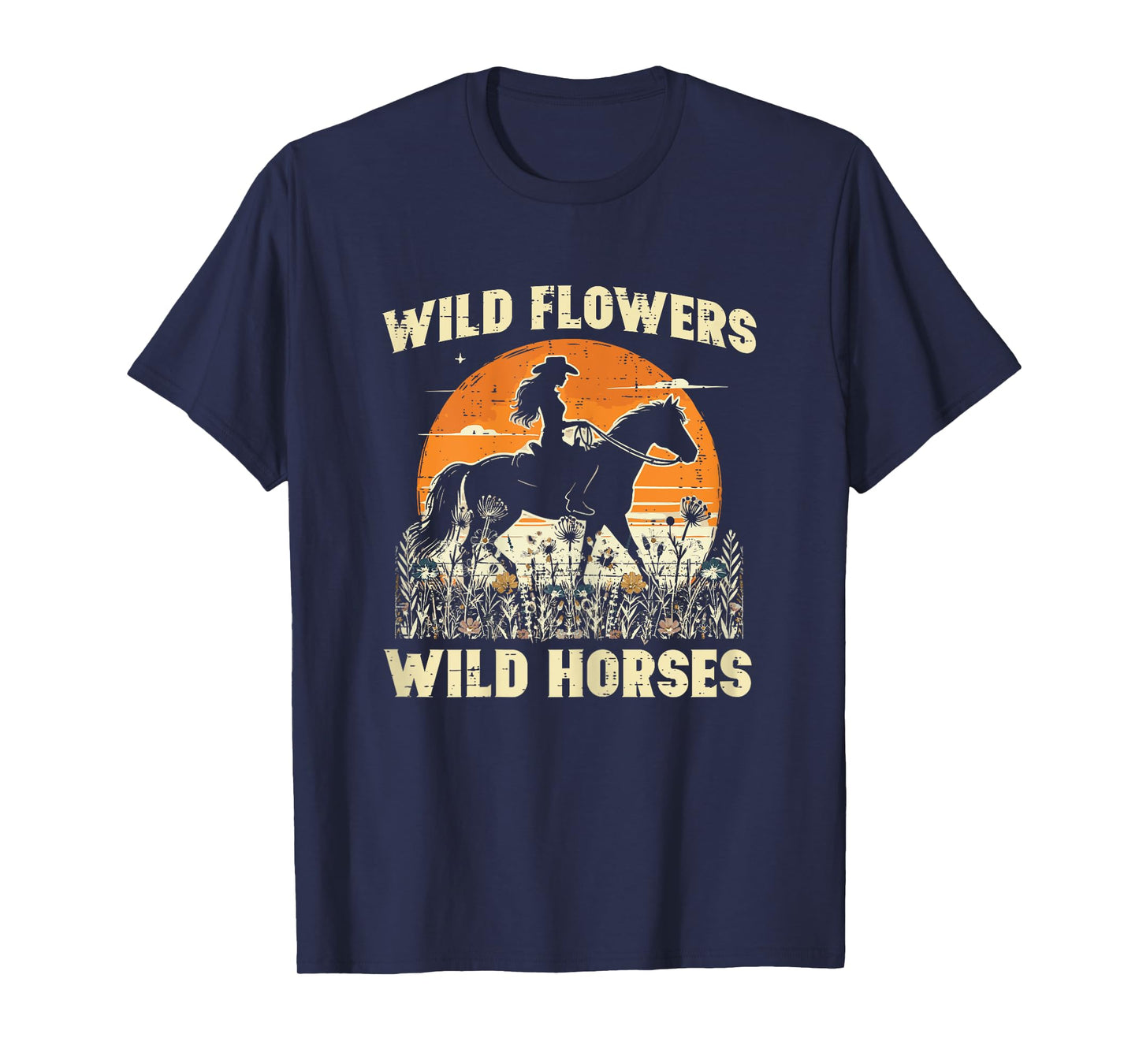Wild Flowers Horses Cowgirl Retro Rodeo Girls Kids Women T-Shirt