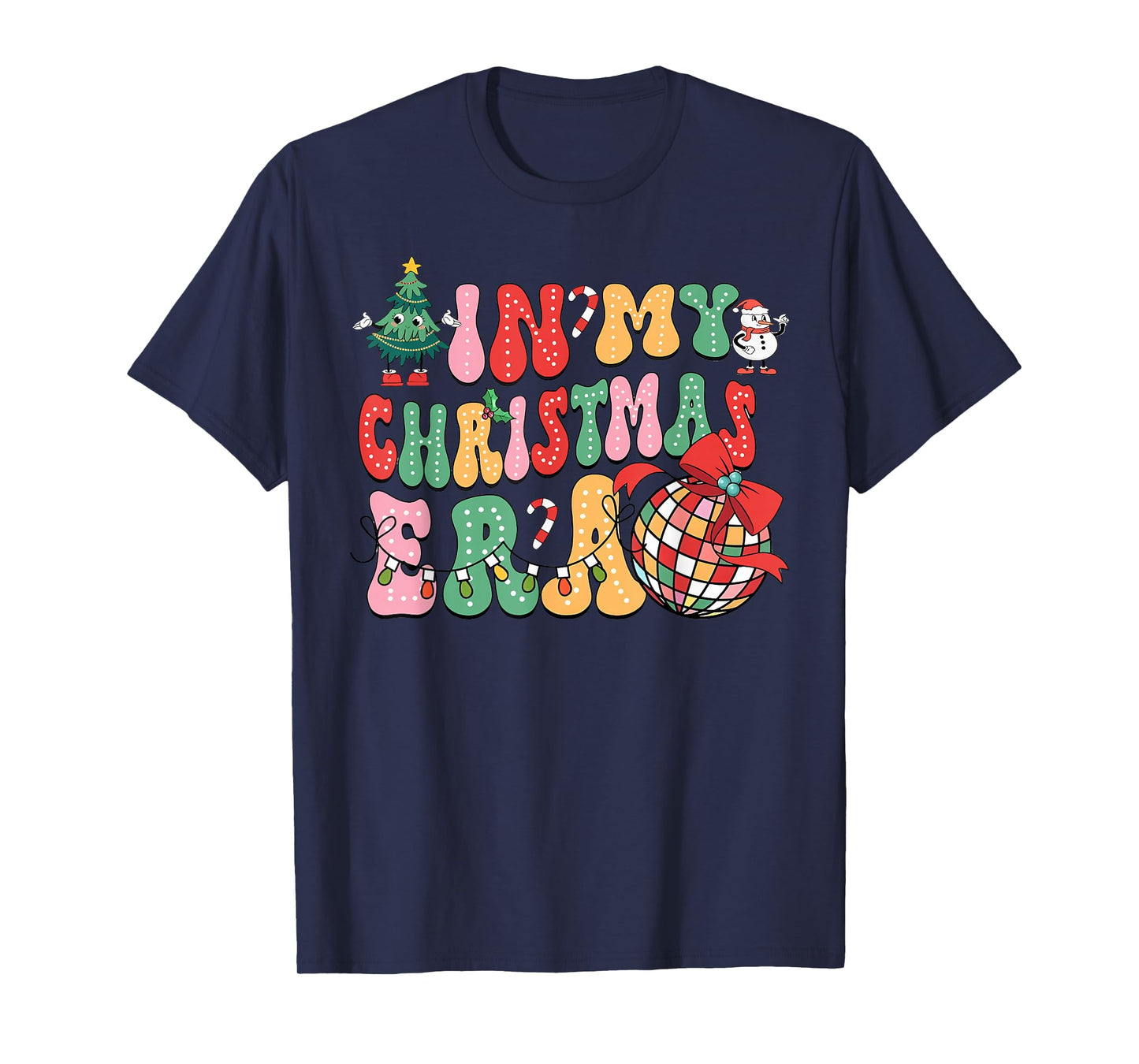 In My Christmas Era Cute Groovy Black Christmas Holiday Xmas T-Shirt - Unisex Adult, Short Sleeve, Round Neck, Size Small