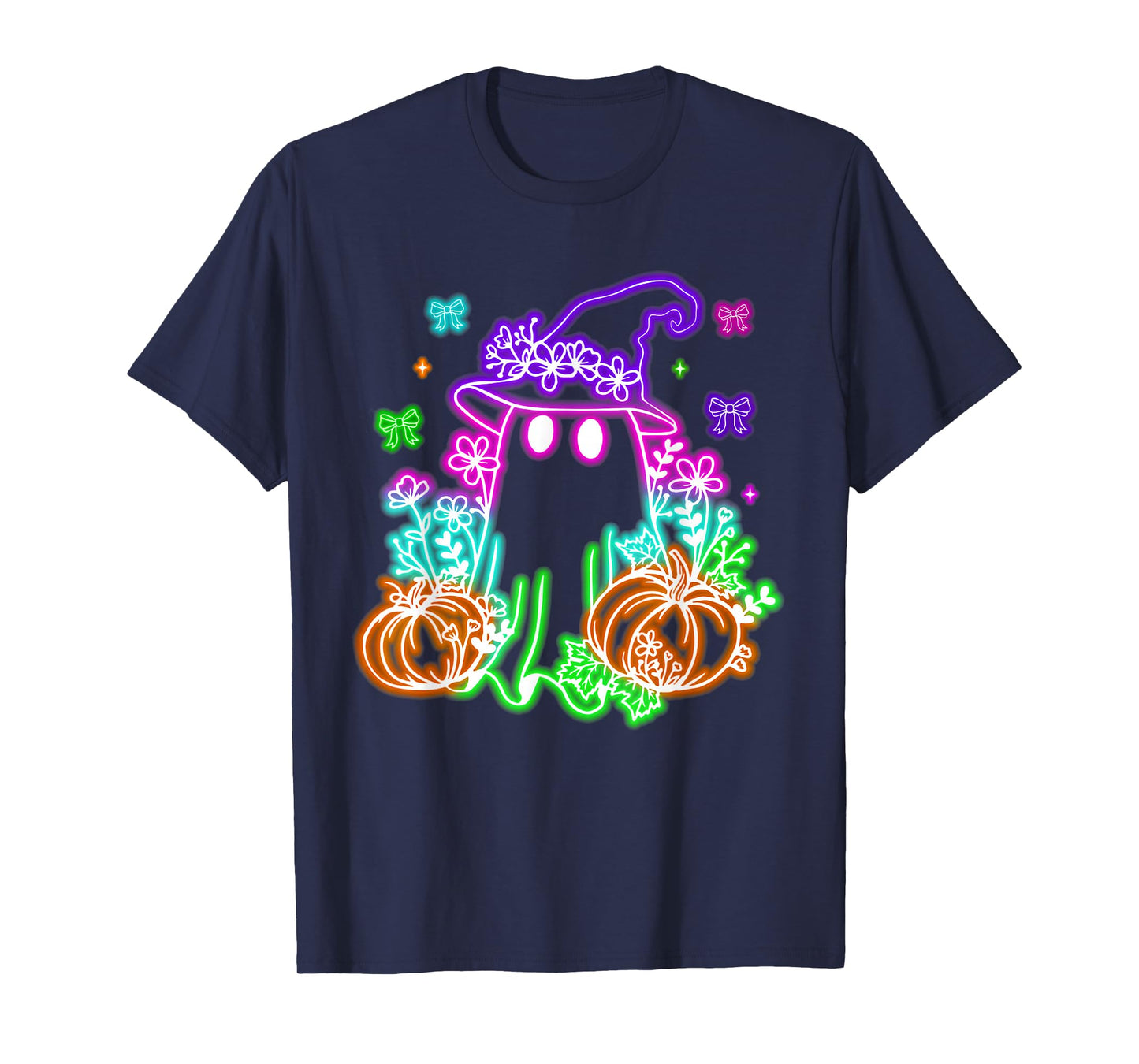 Cute Boo Halloween Ghost Witch Pumpkin Trendy Halloween Neon T-Shirt