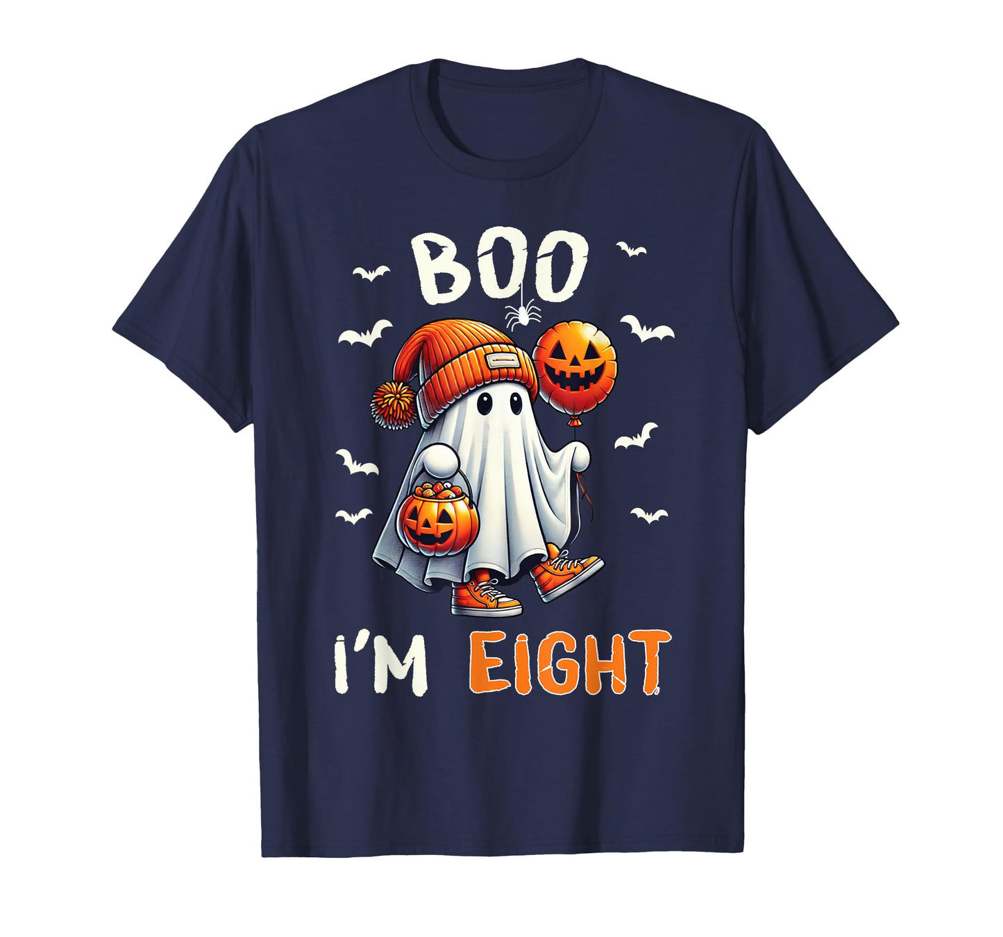 Boo I'm Eight Ghost 8th Birthday Halloween Boy Kids Groovy T-Shirt