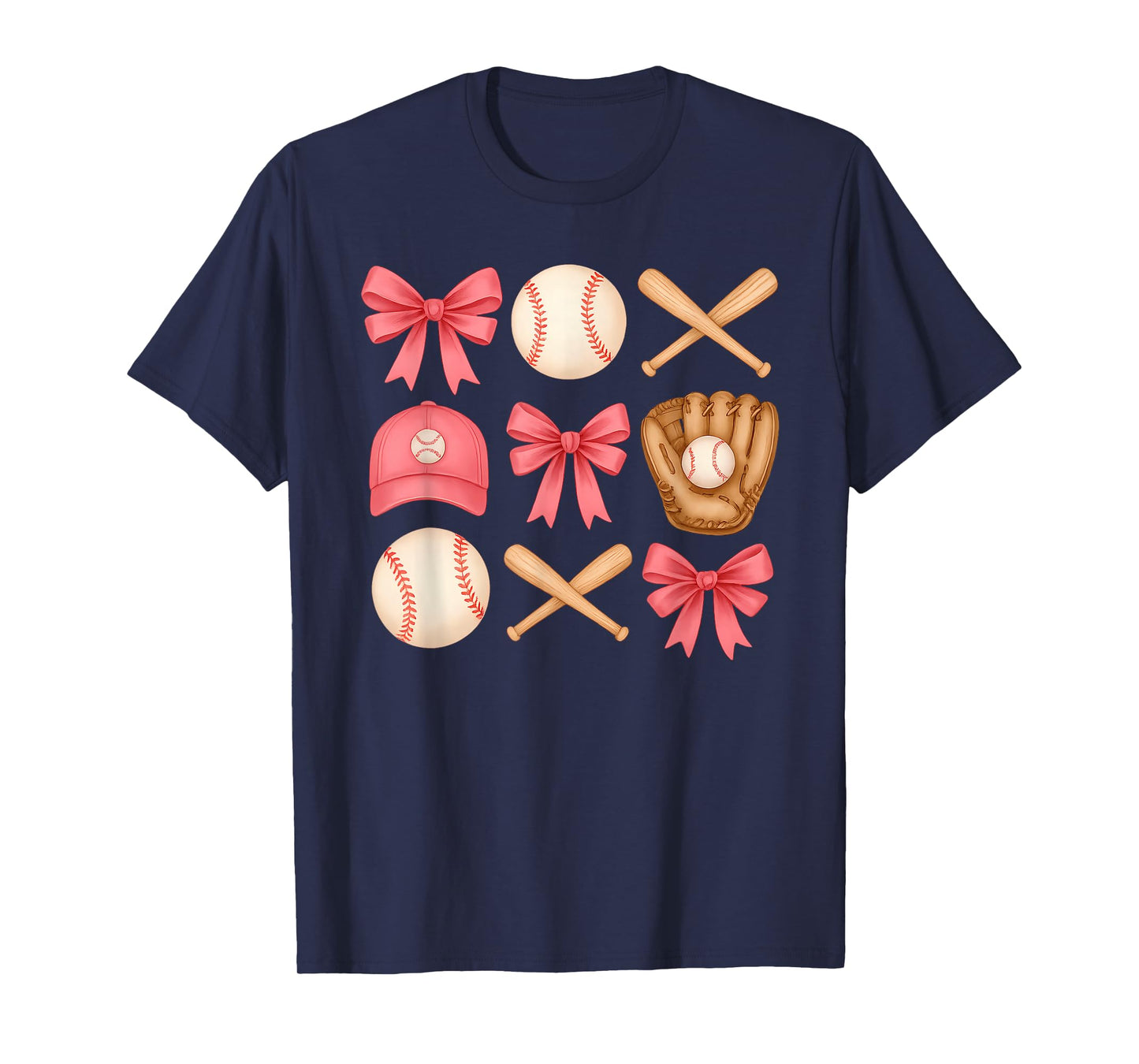 Cute Pink Baseball Bow Girl Sports Fan Softball Girl Women T-Shirt