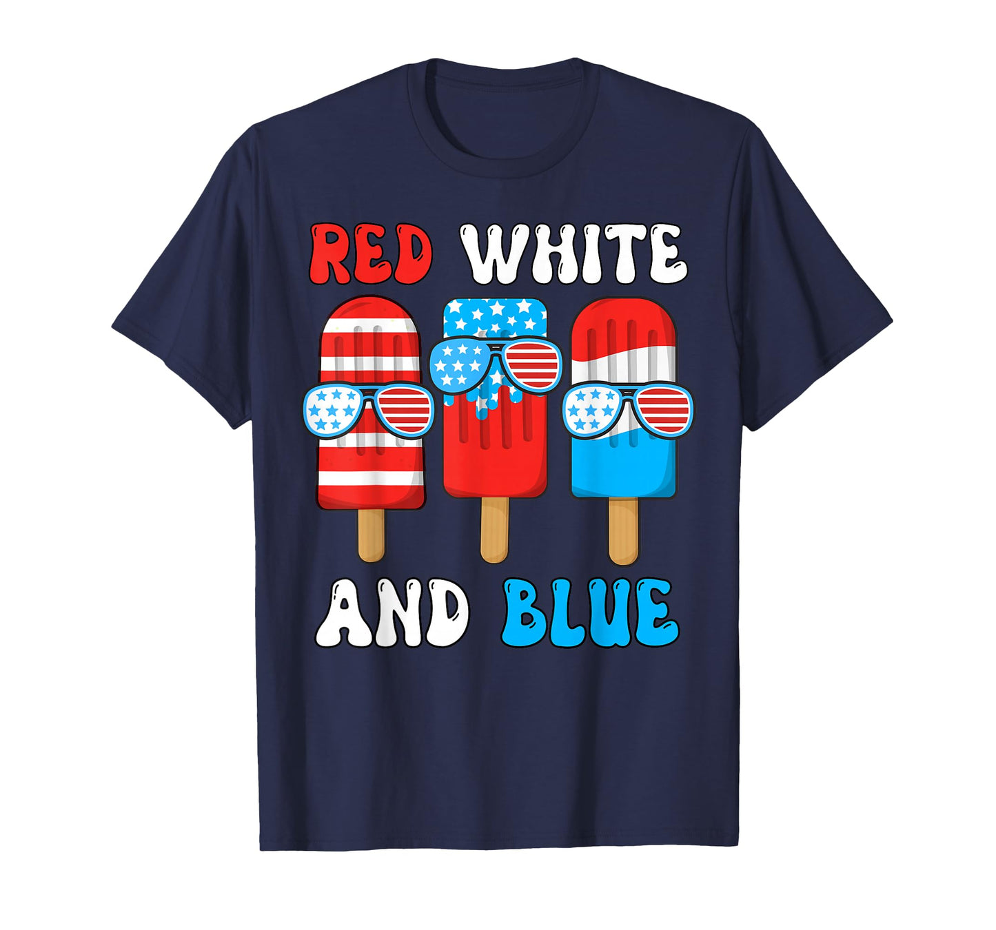 Red White Blue Popsicle 4th July Patriotic Boy American Flag T-Shirt