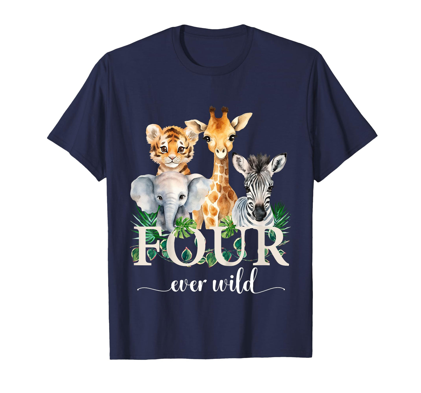 Kids Jungle Birthday Four Ever Wild Zoo Safari Party 4th Animals T-Shirt