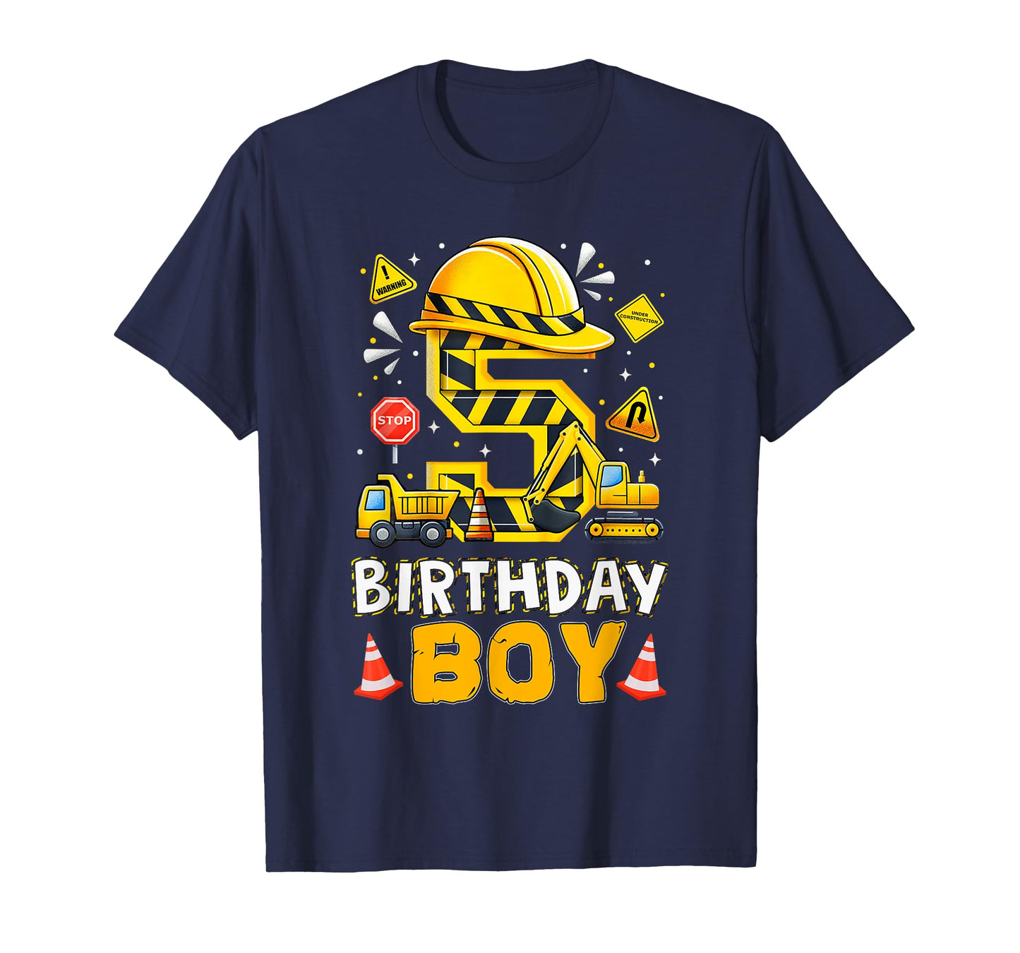 Construction 5 Year Old Birthday Boy 5th Birthday Excavator T-Shirt