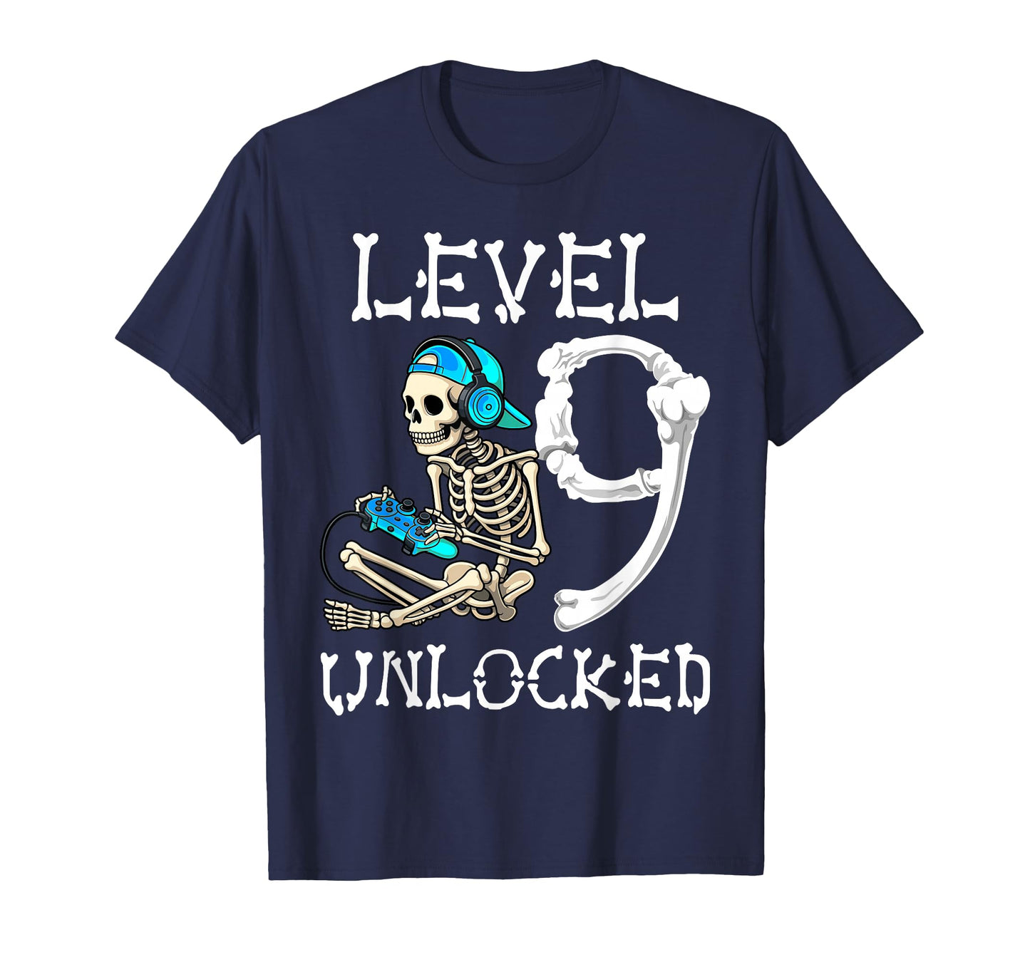 Level 9 Unlocked Skeleton Gamer Video Gaming 9th Birthday T-Shirt