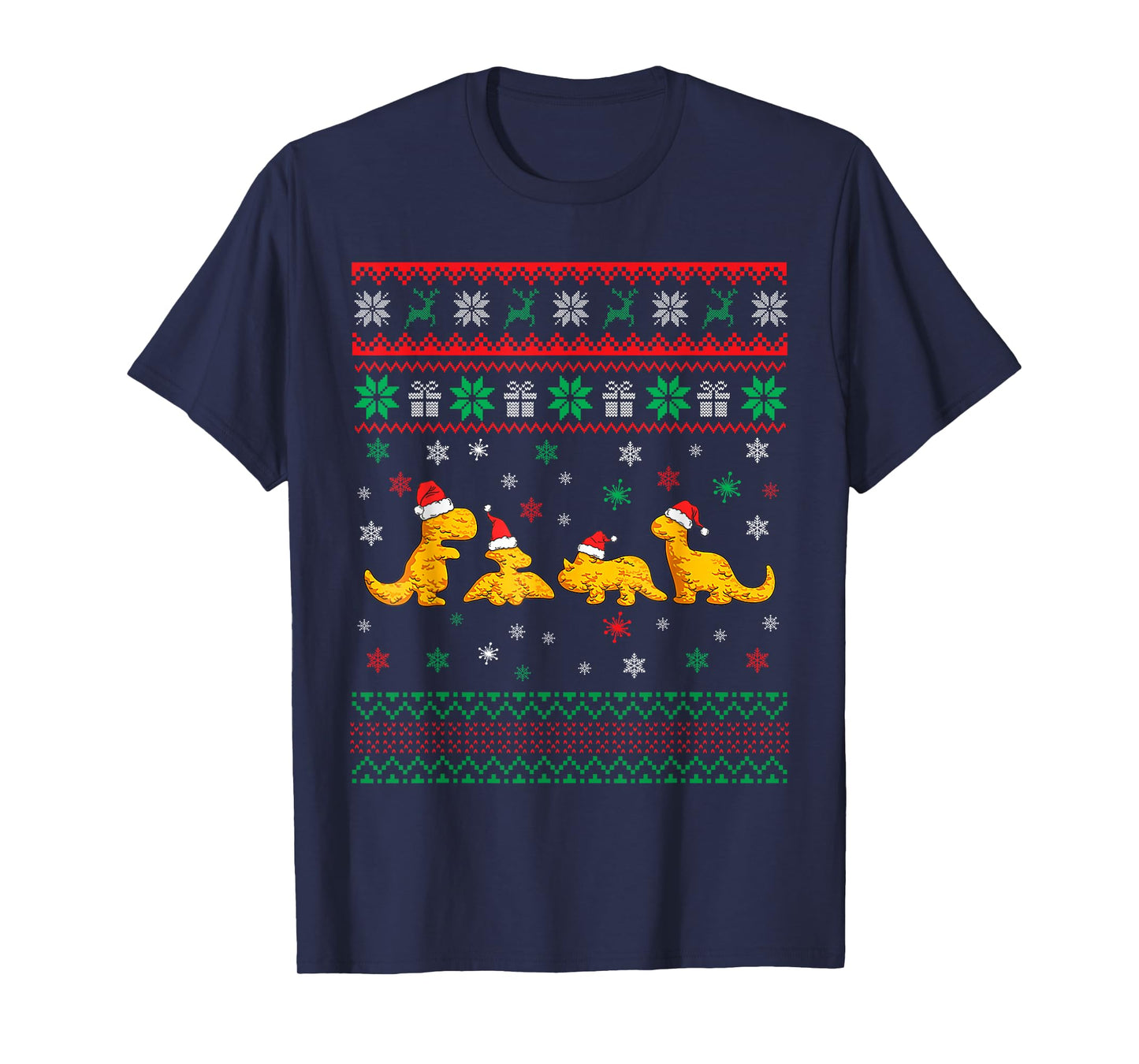 Dinosaur Dino Chicken Nuggets Ugly Christmas Pajama Xmas T-Shirt
