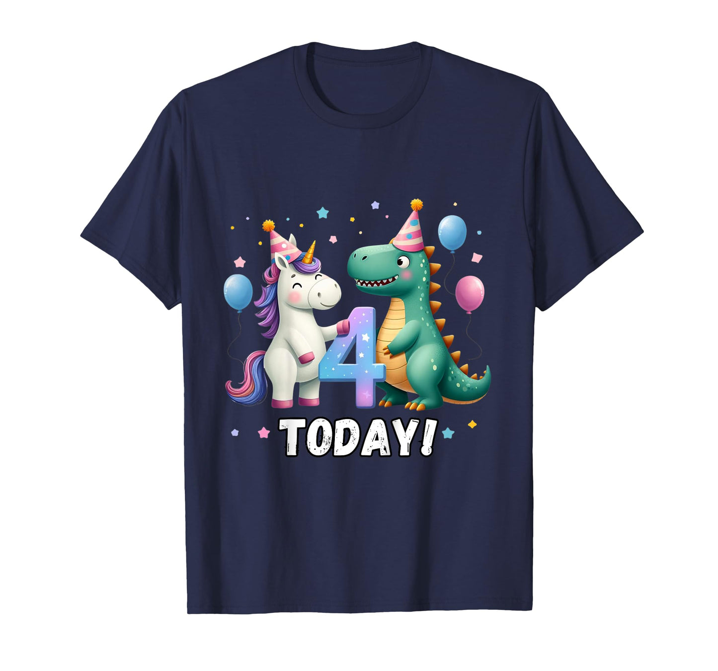 Kids Twin 4th Birthday Top for Twins Unicorn Dinosaur Girl Boy 4 T-Shirt