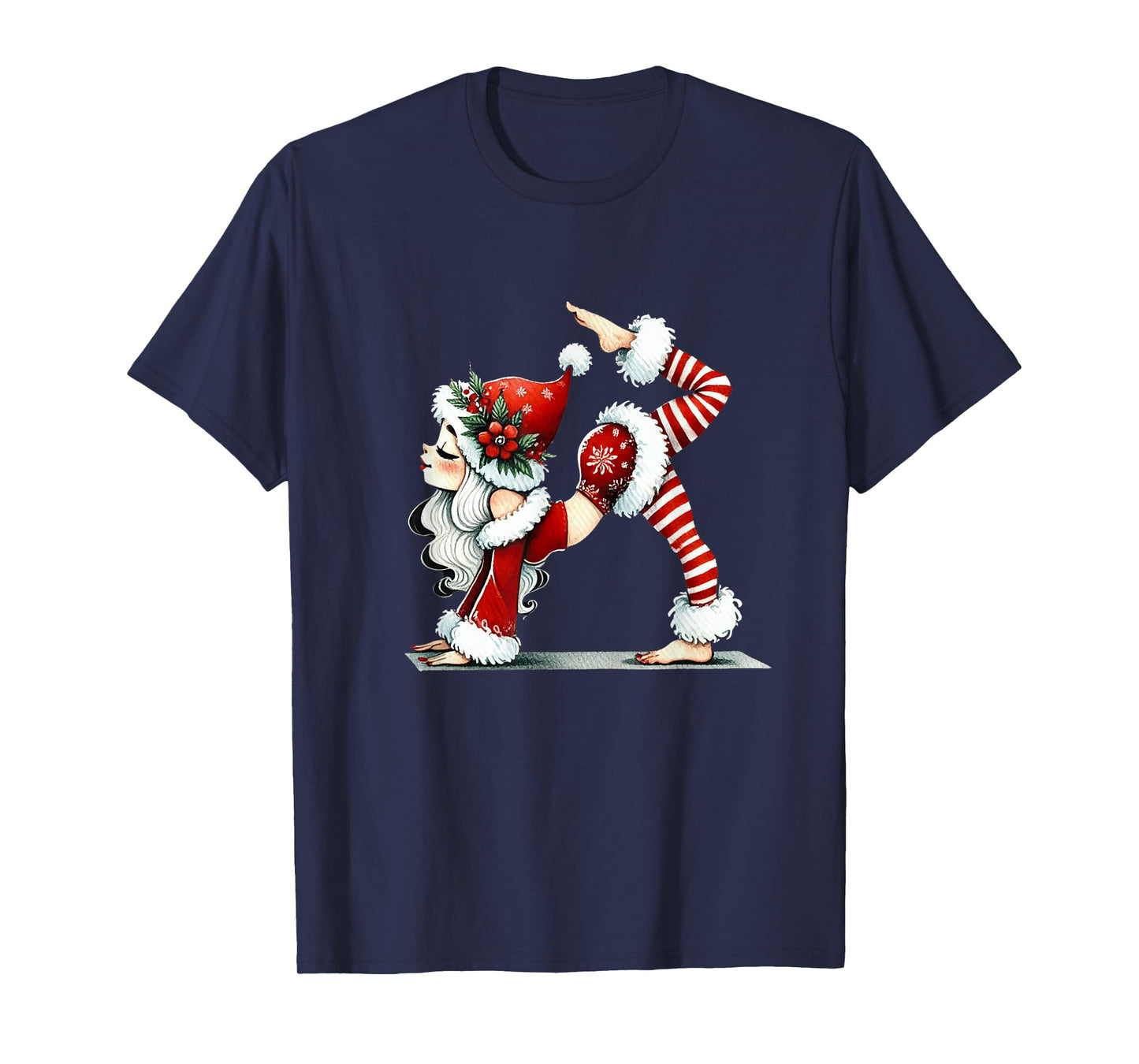 Pilates Santa Girl Christmas Workout Funny Flexible Xmas T-Shirt