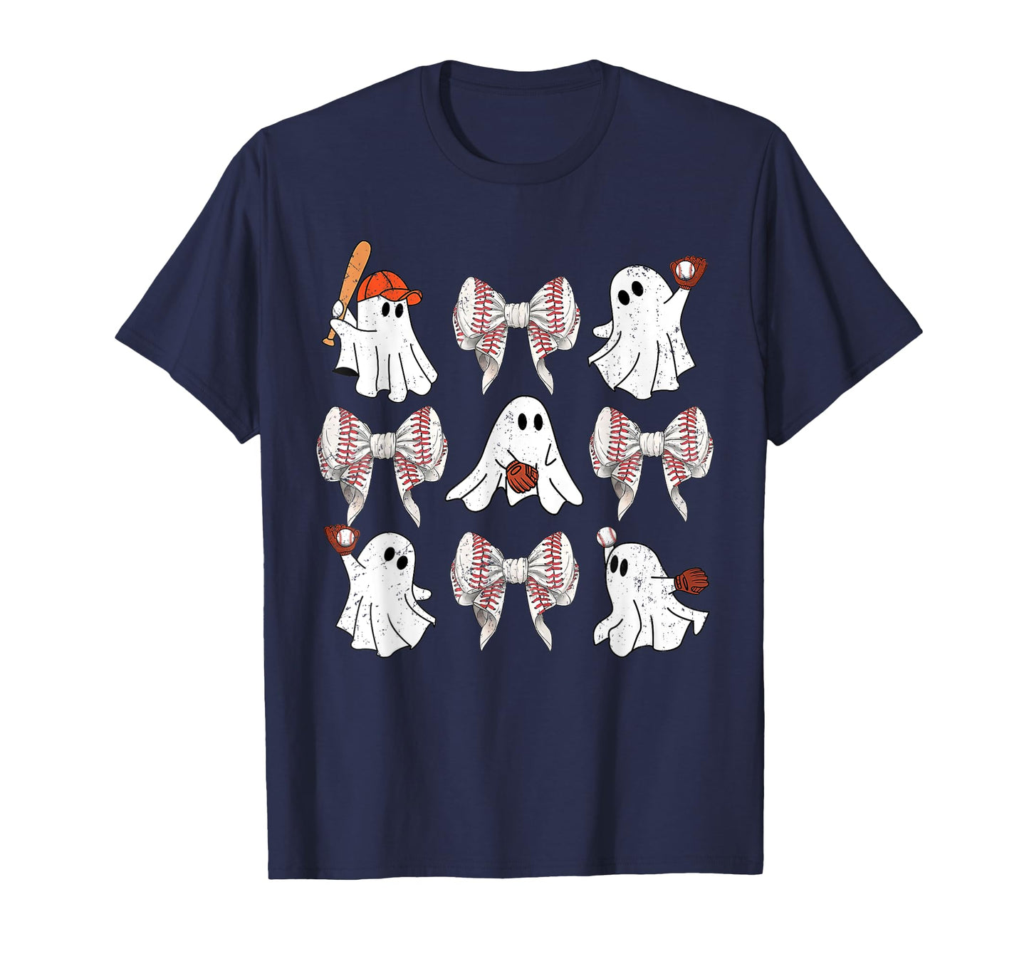 Baseball Player Halloween Bow Coquette Ghost Halloween Tee T-Shirt