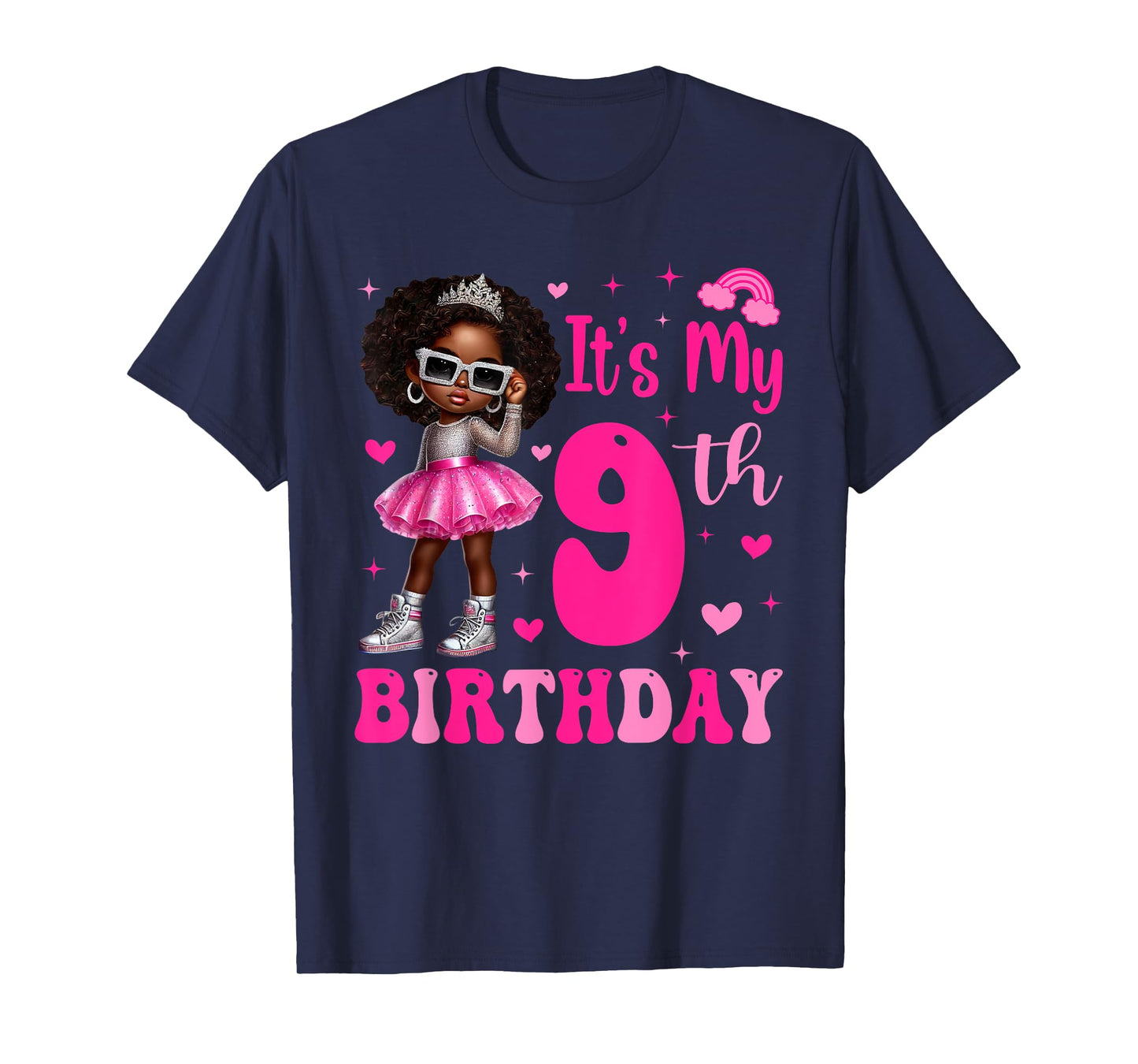 9 Years Old Black Kids It's My 9th Birthday Black Girl T-Shirt