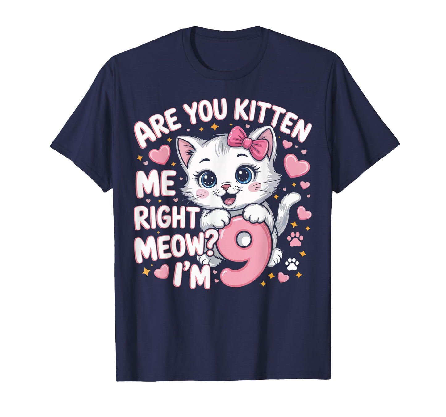 9 Year Old Girl Birthday Cat Kitten 9th Bday Girls T-Shirt