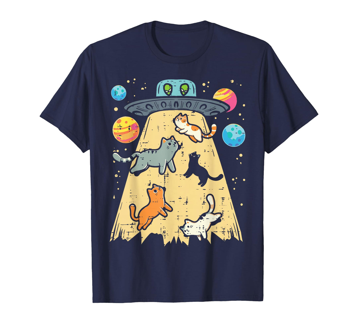 Alien Abduction Cats UFO Flying Saucer Space Women Girls Kid T-Shirt