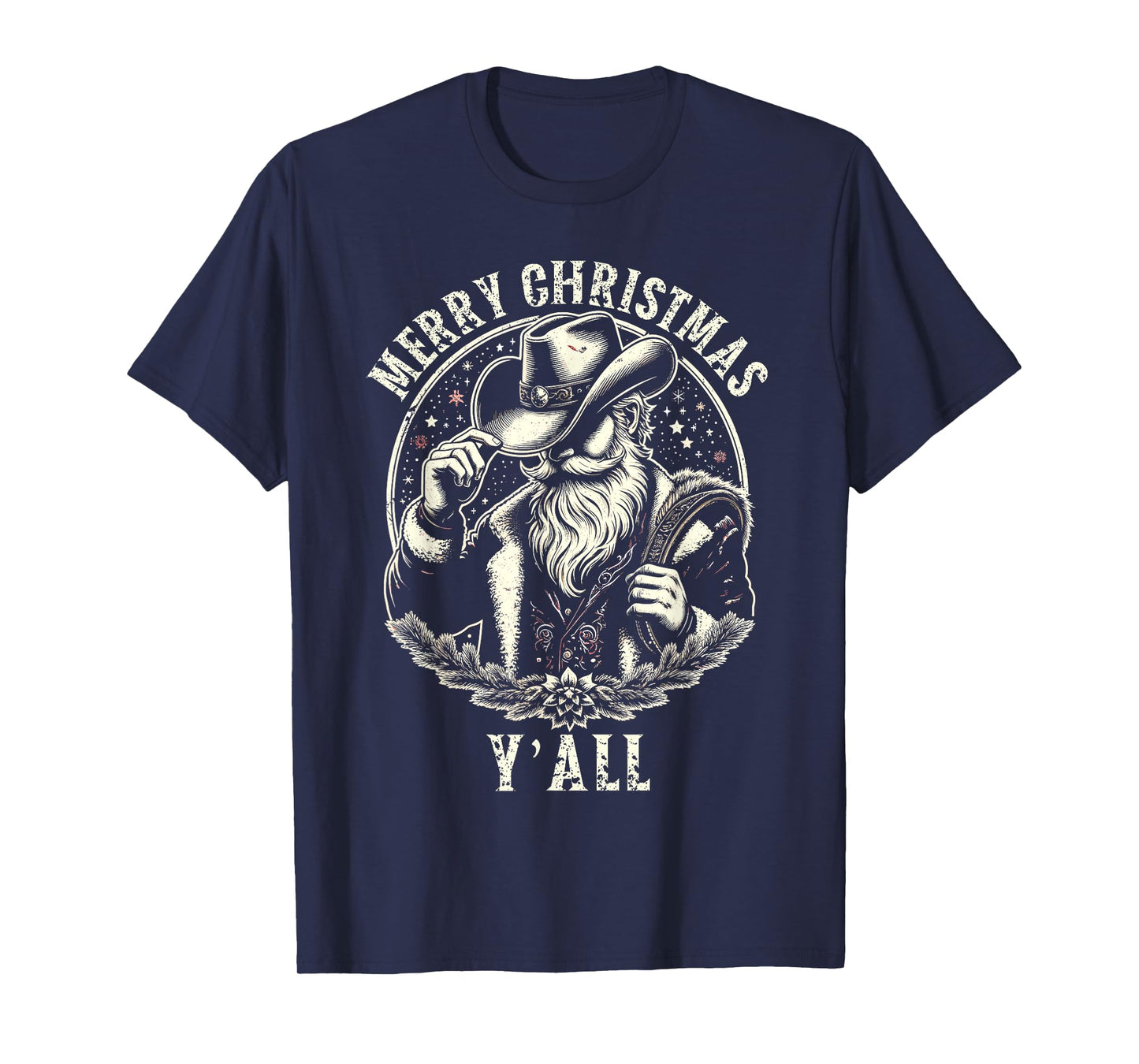 Cowboy Santa Claus Merry Christmas Y'all Western Country T-Shirt