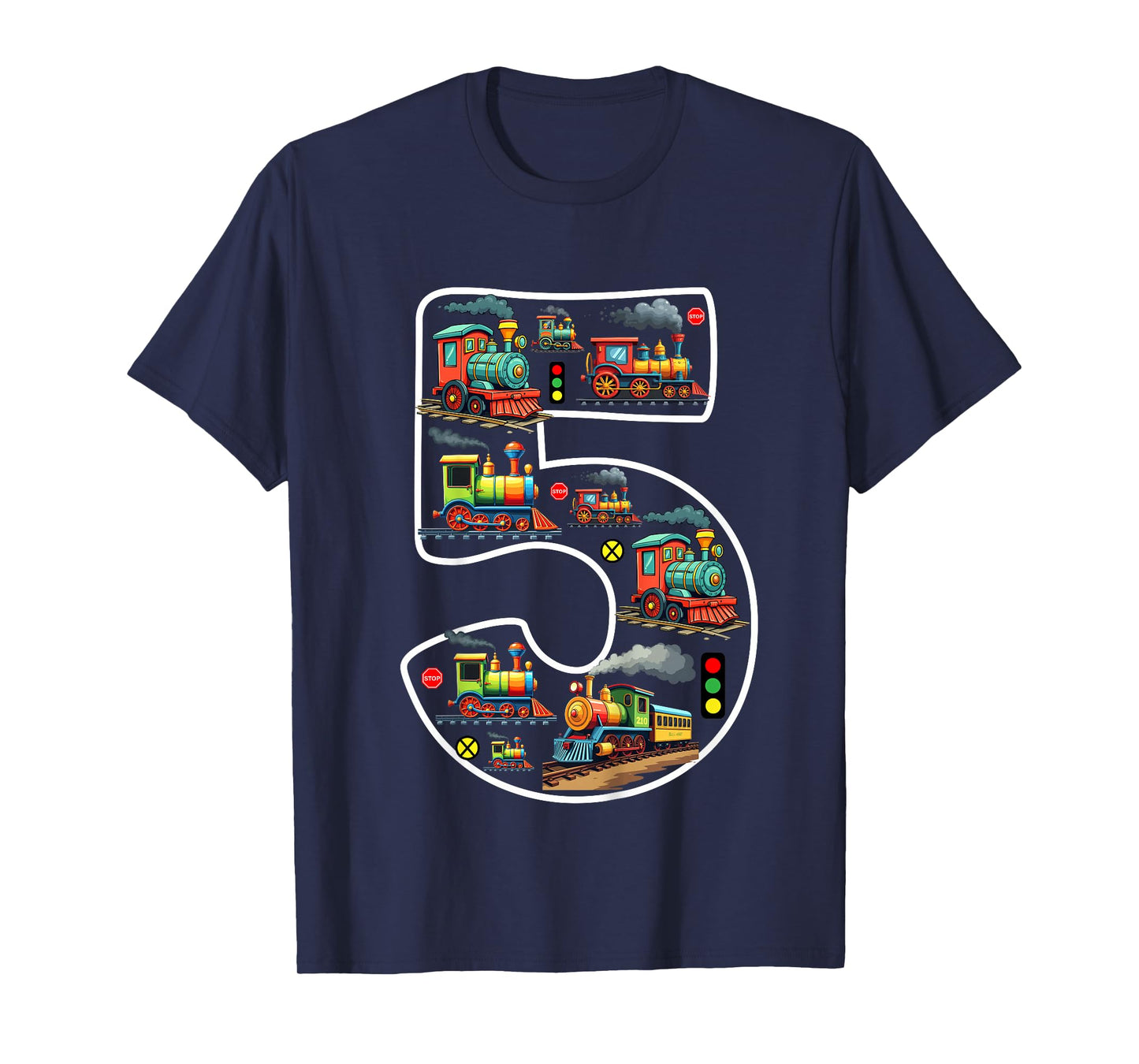 Kids 5 Year Old Boy Trains Birthday 5th Birthday Locomotive Train T-Shirt