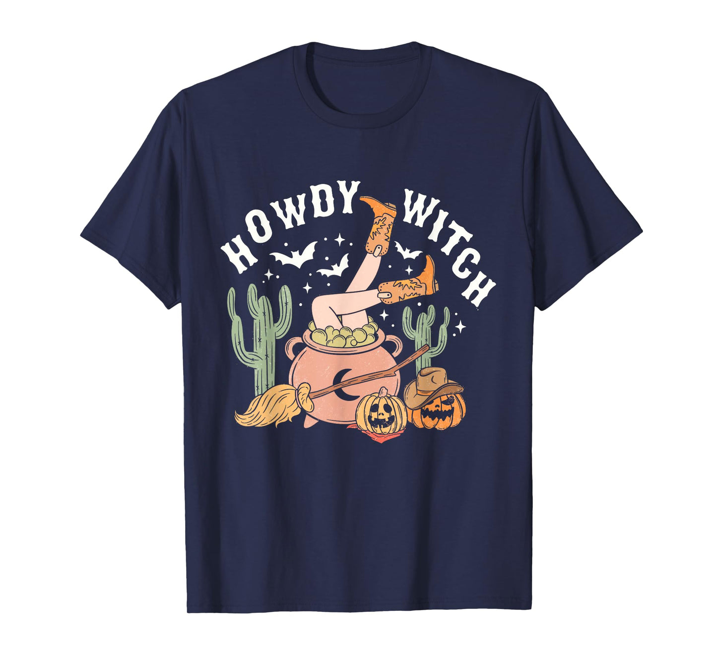 Retro Howdy Witch Western Halloween Pumpkin Cowgirl Outfits T-Shirt