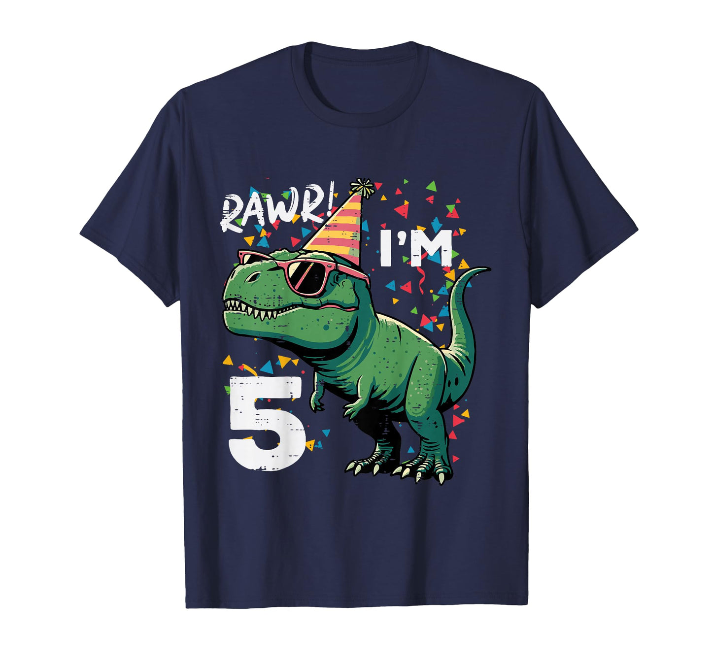 Kids 5th Birthday Trex Rawr Im 5 Years Old Dino Bday Boys Kids T-Shirt