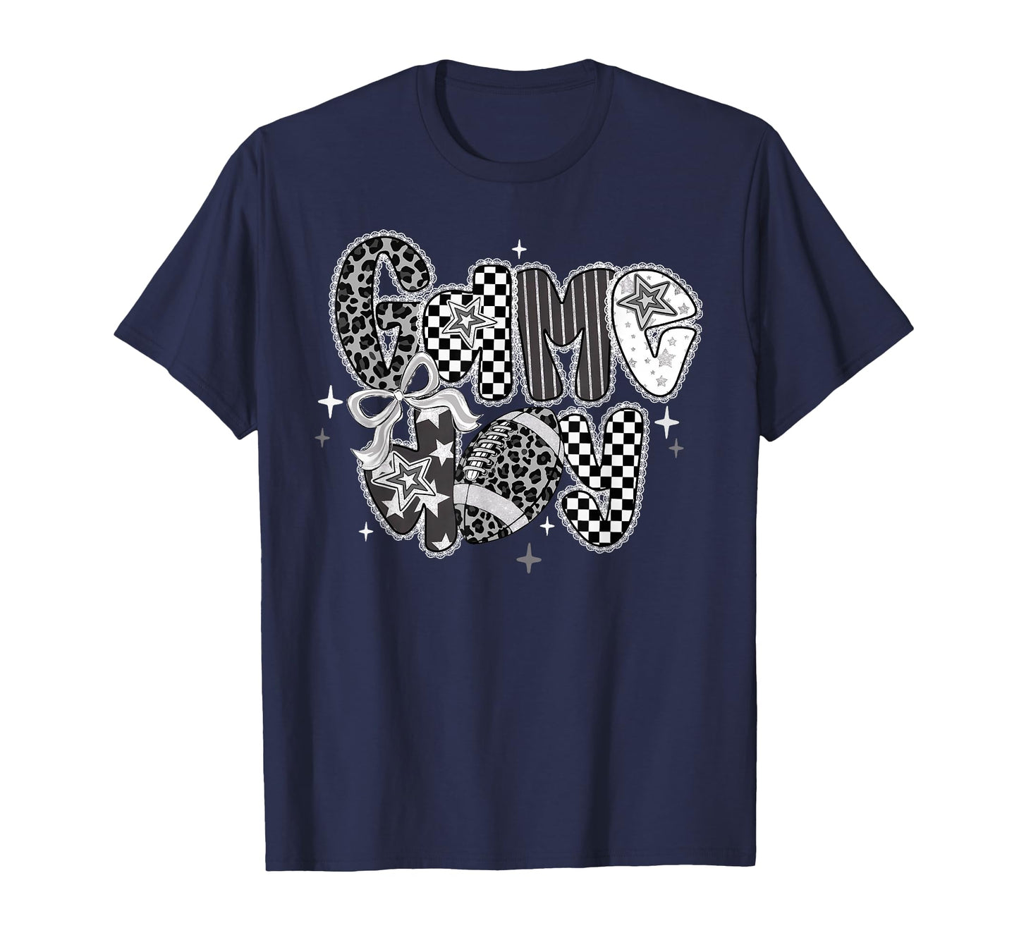 Touchdown American Football Game Day Coquette Bow Checkered T-Shirt