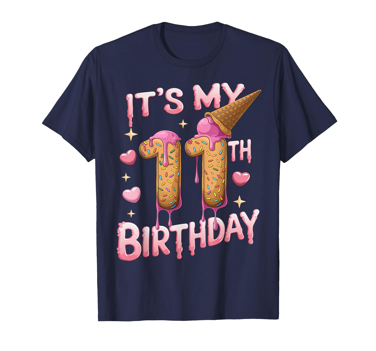 Ice Cream 11th Birthday Shirt For Girls 11 Year Old Birthday T-Shirt
