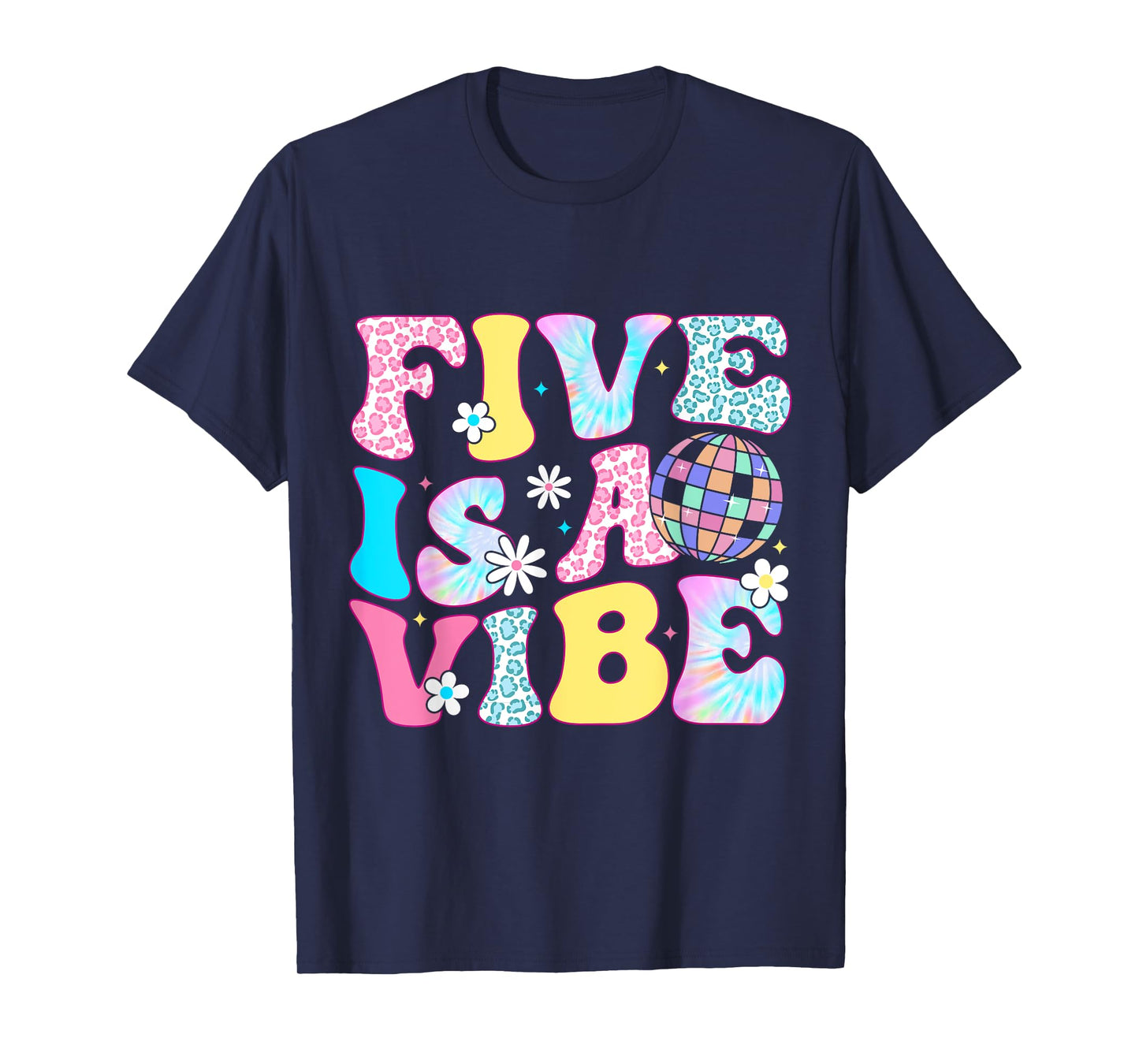Five Is A Vibe 5 Years Old Bday Groovy Disco 5th Birthday T-Shirt