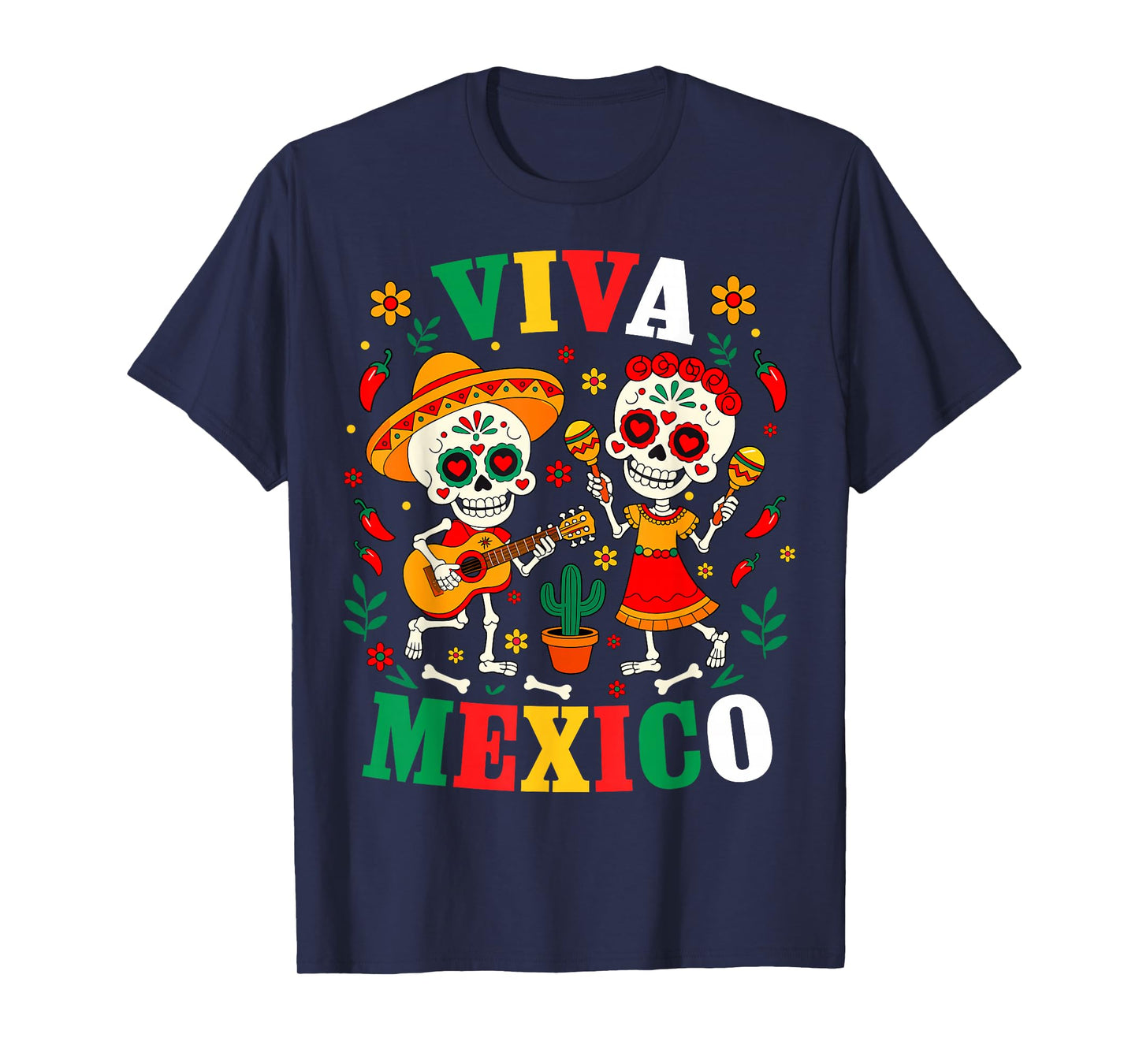 Viva Mexico Mexican Girl Boy Kids Skeleton Independence Day T-Shirt