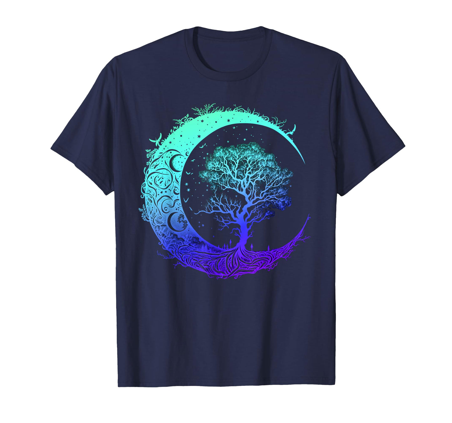 Tree of Life Crescent Moon Mandala Chakra Yoga Indigo T-Shirt