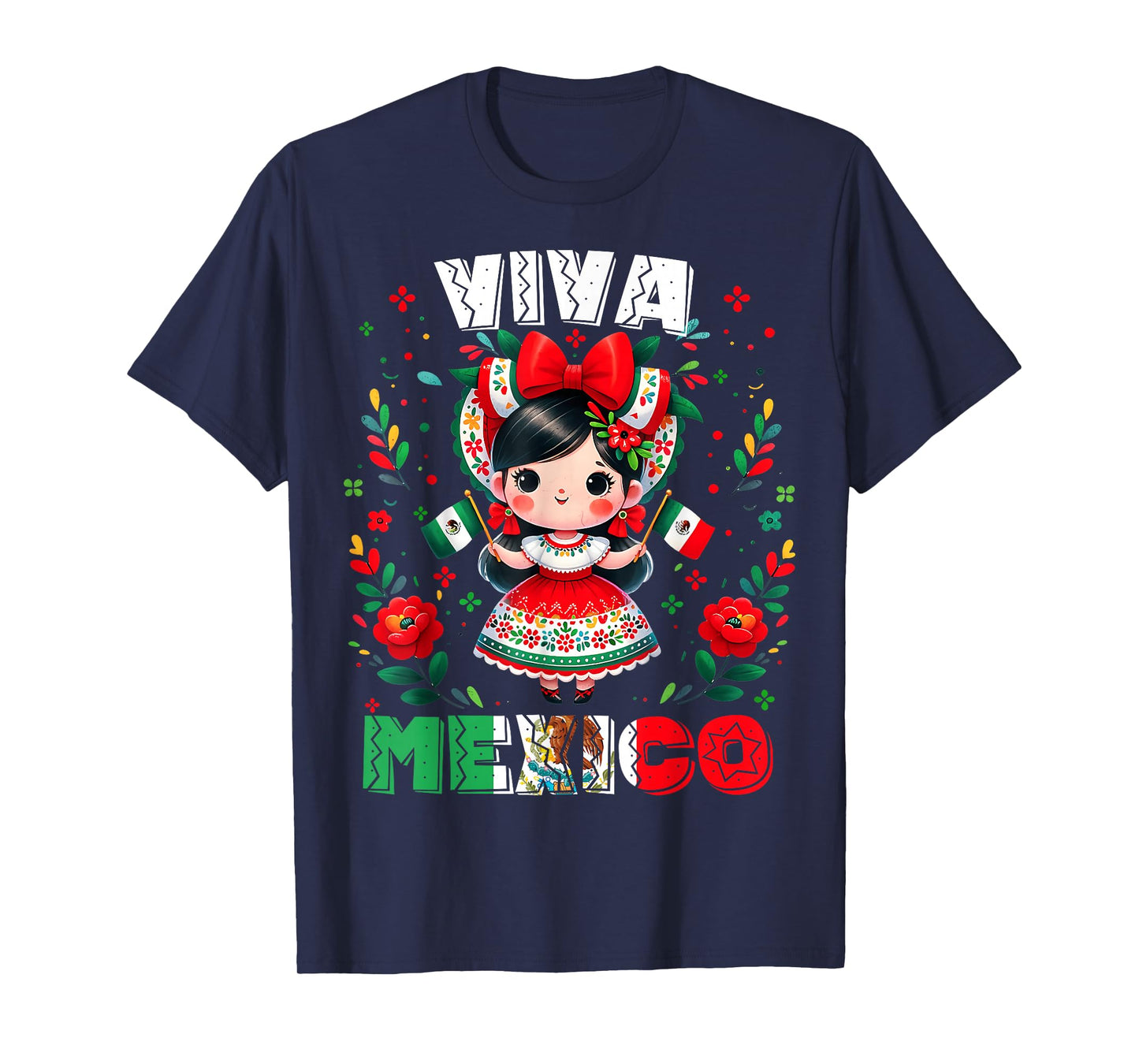 Viva Mexico Mexican Girl Flag Independence Day Girls Kids T-Shirt
