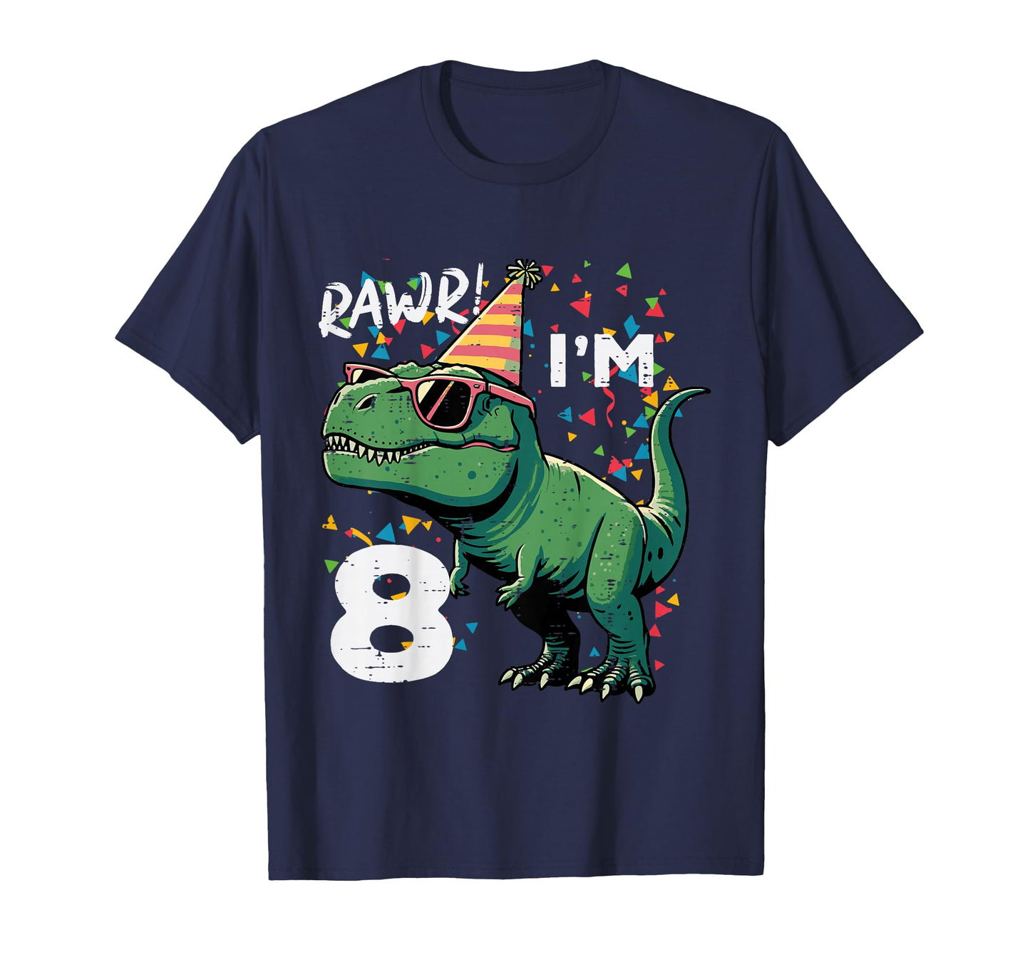Kids 8th Birthday Trex Rawr Im 8 Years Old Bday Dino Boys Kids T-Shirt