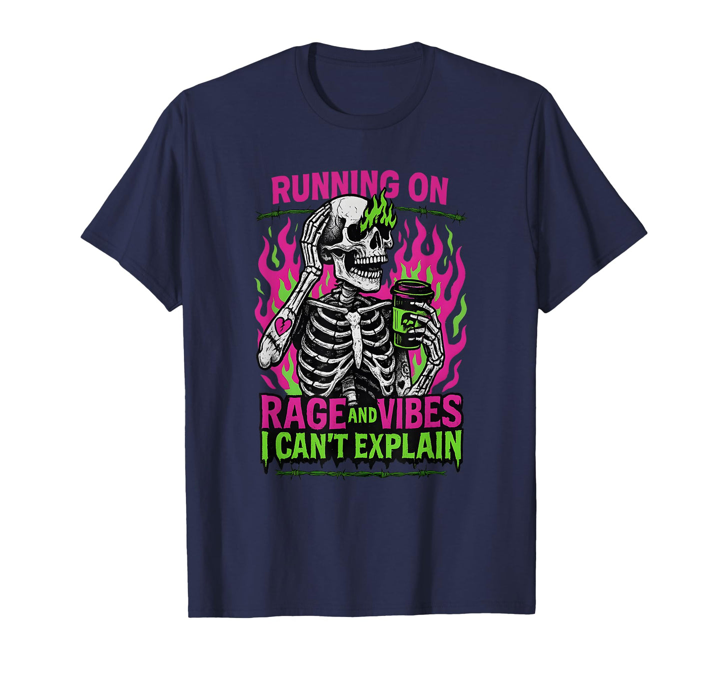 Running on Rage and Vibes, Funny Skeleton Coffee T-Shirt