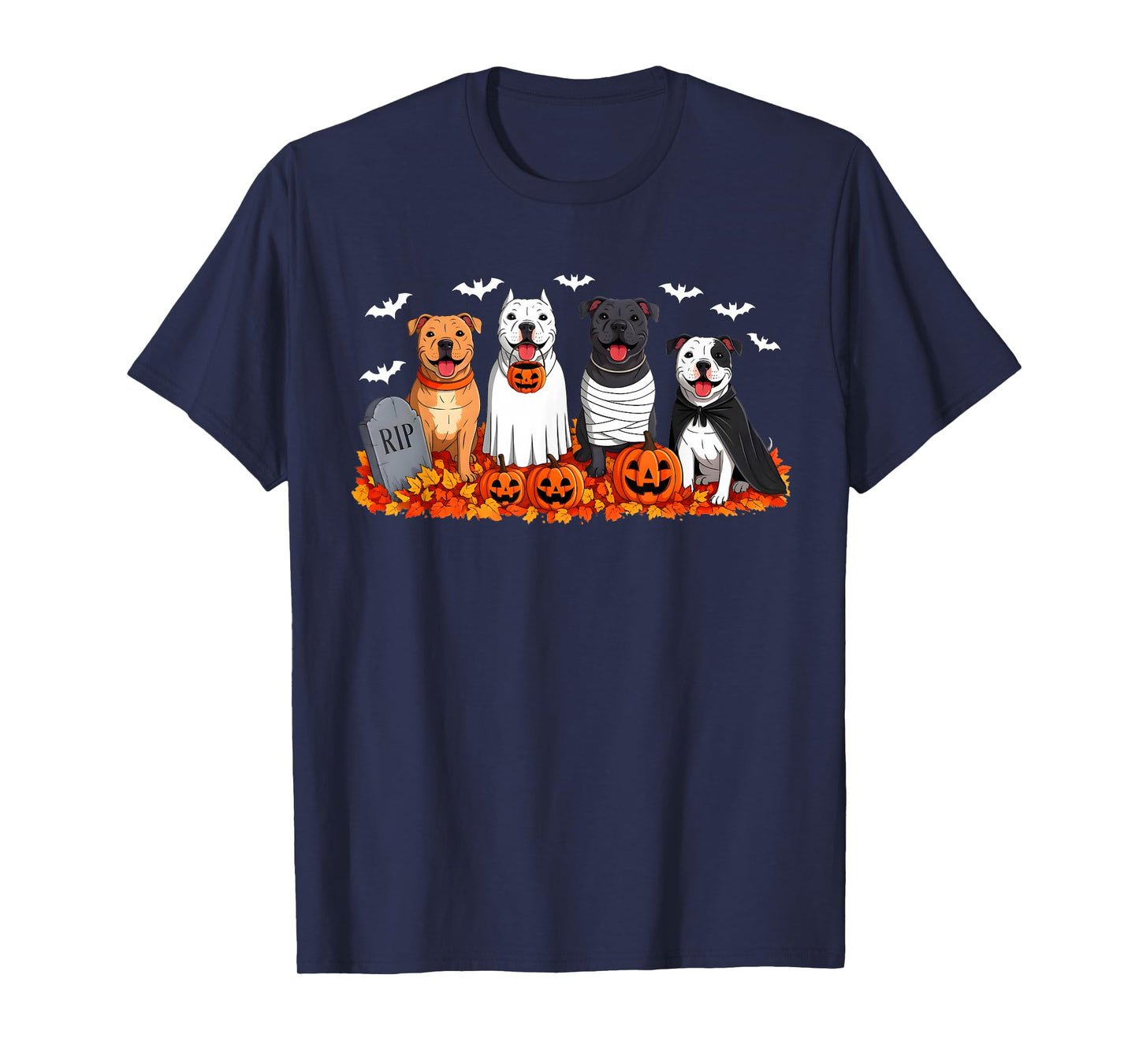 Pitbull Dog Ghost Mummy Pumpkin Halloween Costume Dog Lover T-Shirt