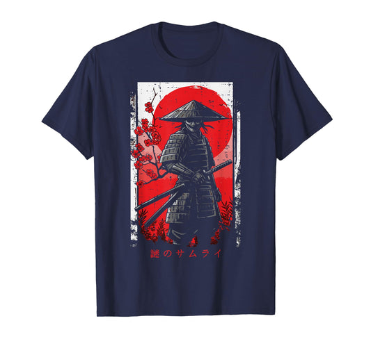 Samurai Red Sun Cherry Blossoms Japanese Art Men Women Kids T-Shirt