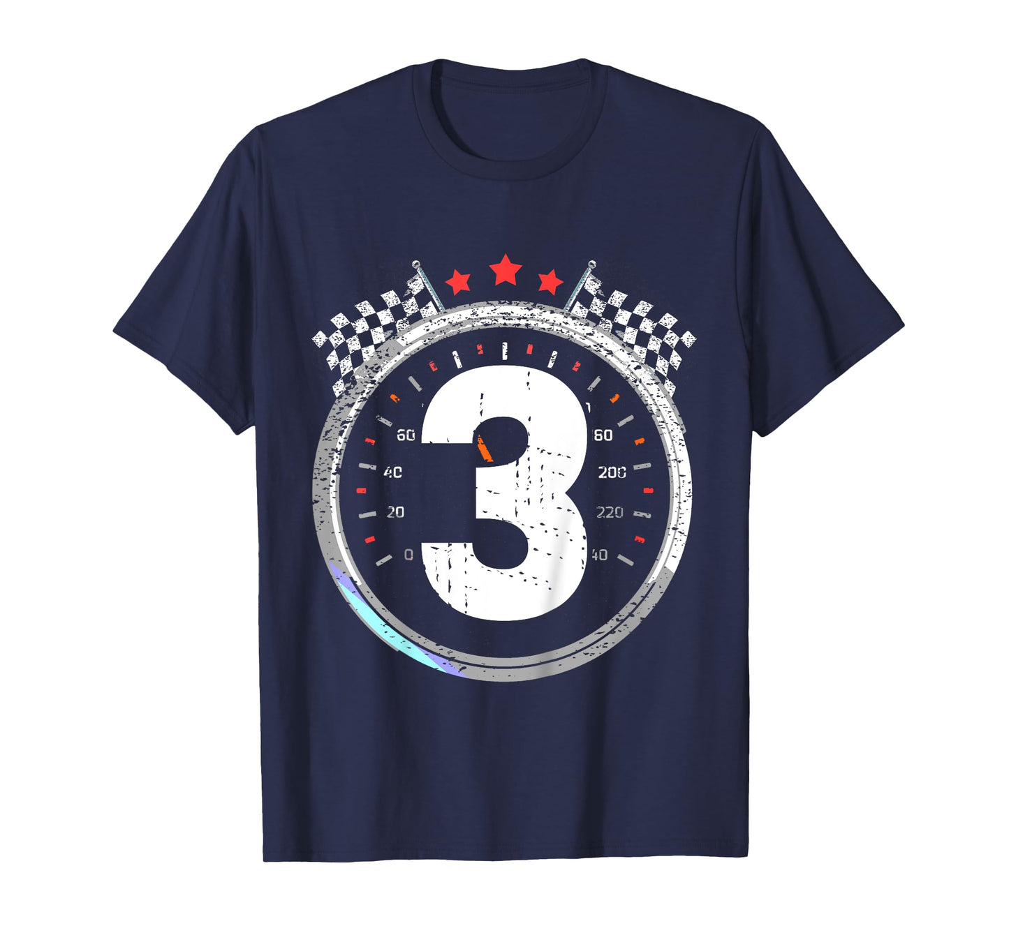 Kids 3rd Birthday Boy 3 Third Race Car Birthday Racing Car Flag T-Shirt