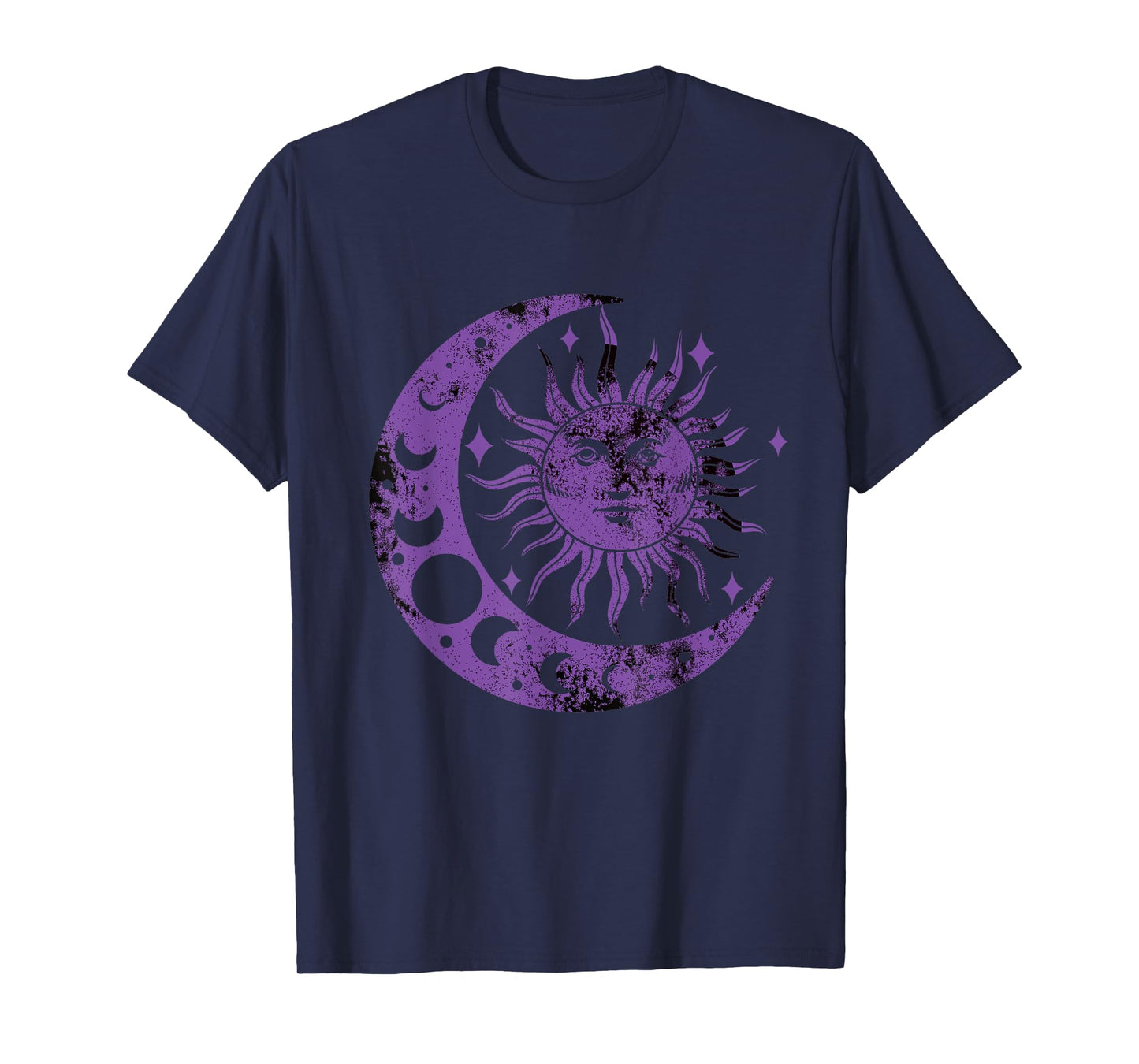 Meditation Yin Yang Sun Moon Distressed Purple T-Shirt