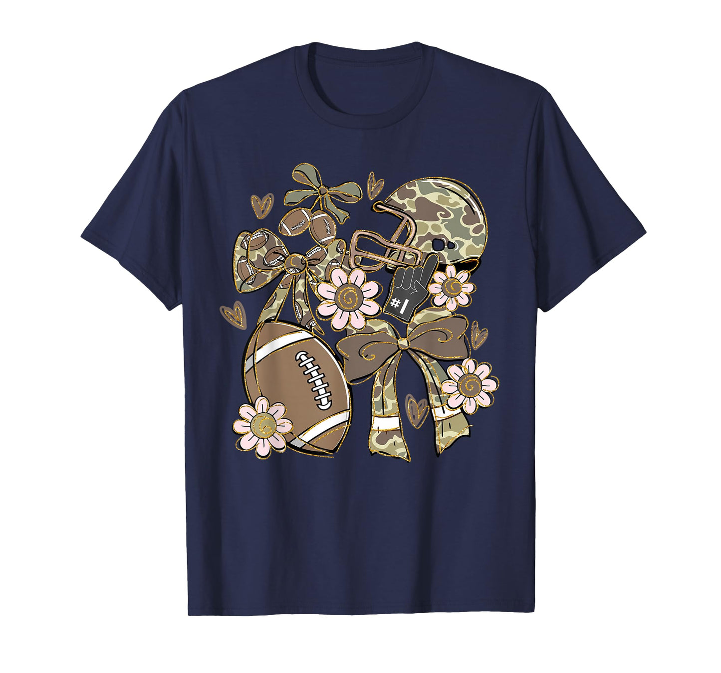 Touchdown Football Game Day Thanksgiving Camo Coquette Bow T-Shirt