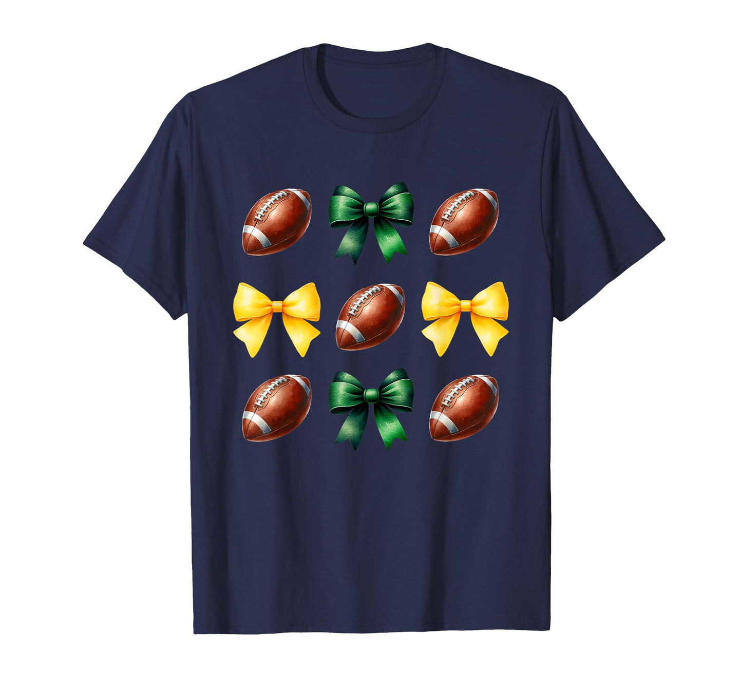 Green & Yellow Gold Footballs & Bows Fall Football Season T-Shirt